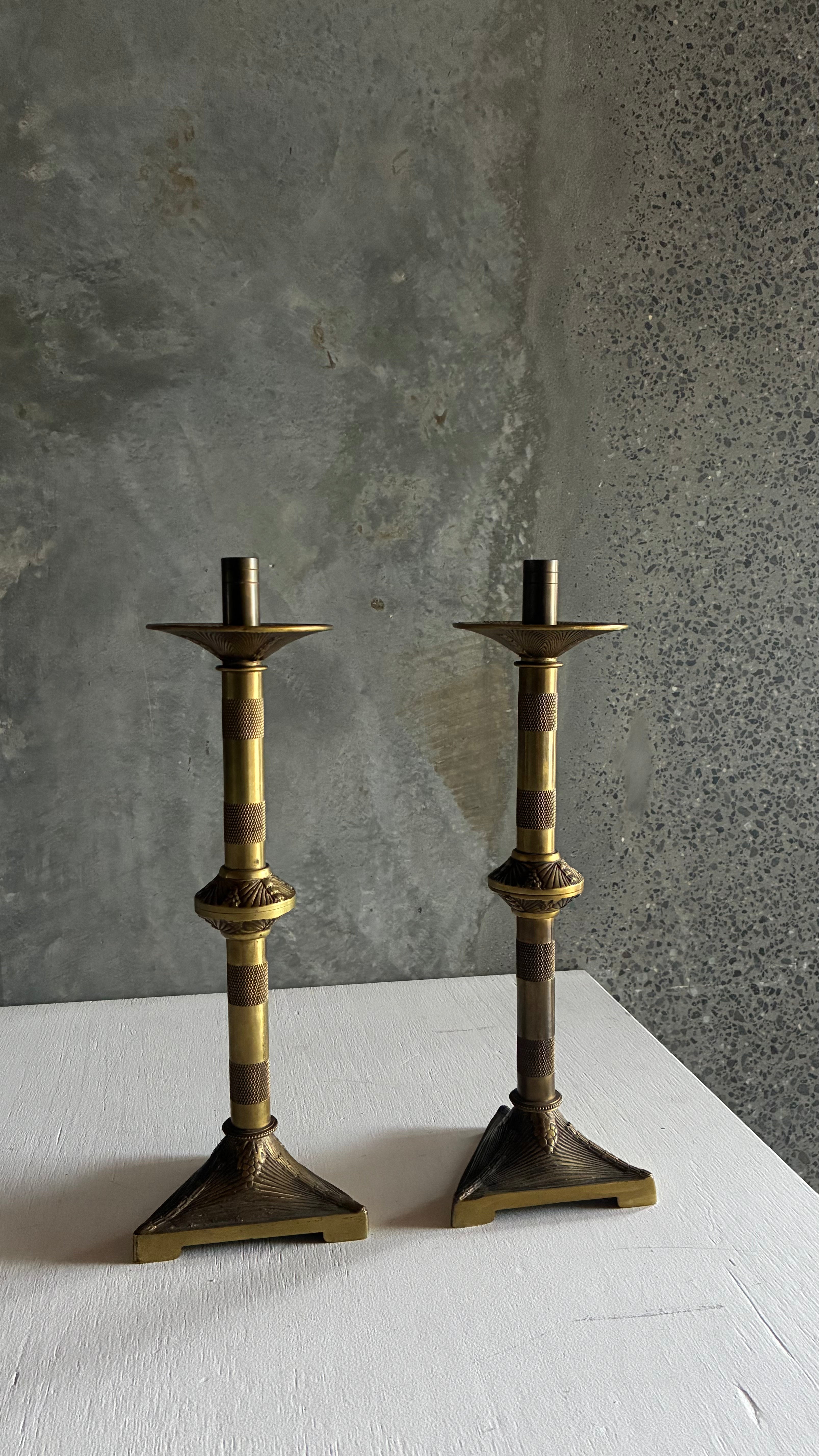 PAIR OF SOLID BRASS LATE 19TH CENTURY CANDLESTICKS