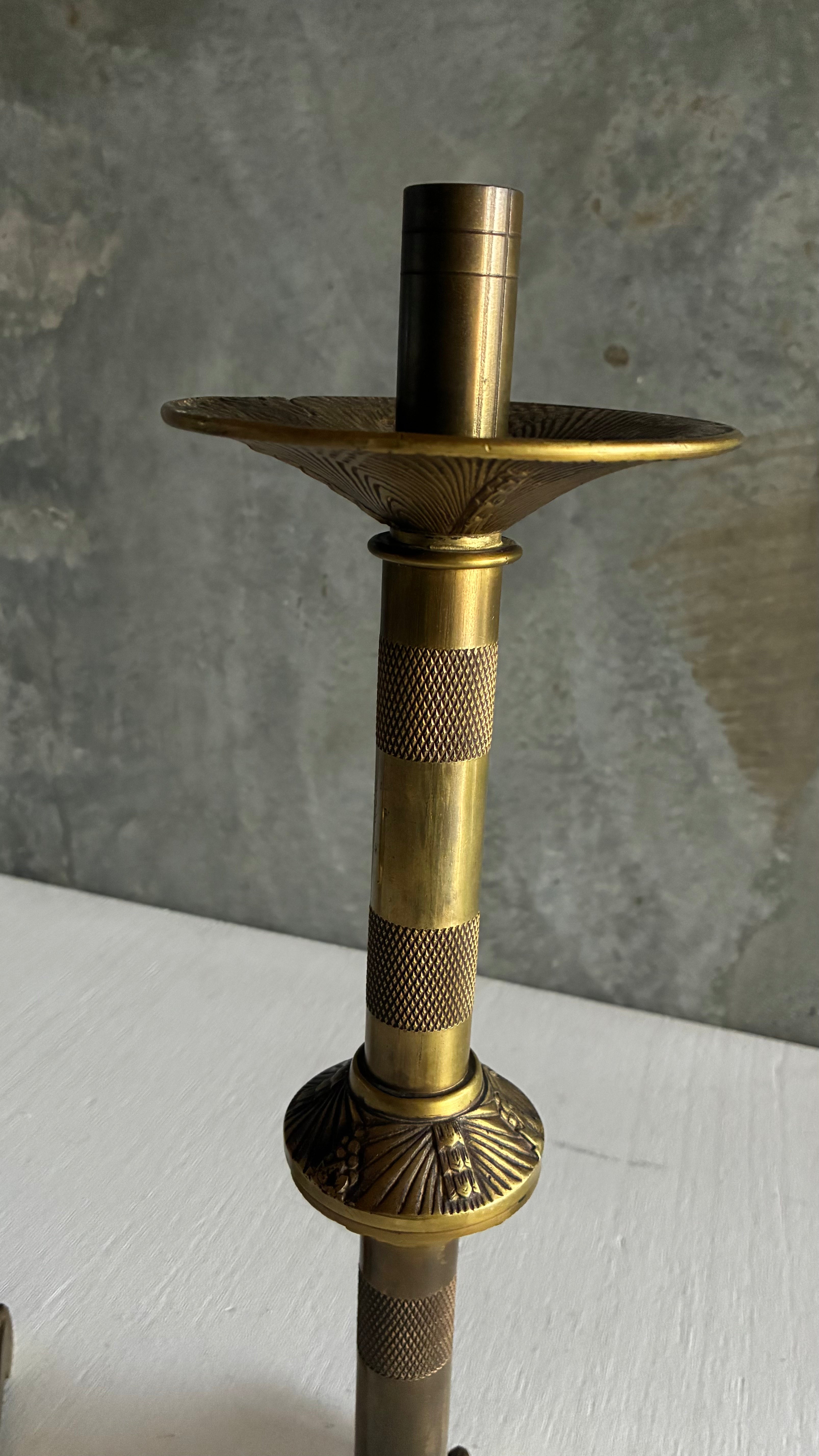 PAIR OF SOLID BRASS LATE 19TH CENTURY CANDLESTICKS