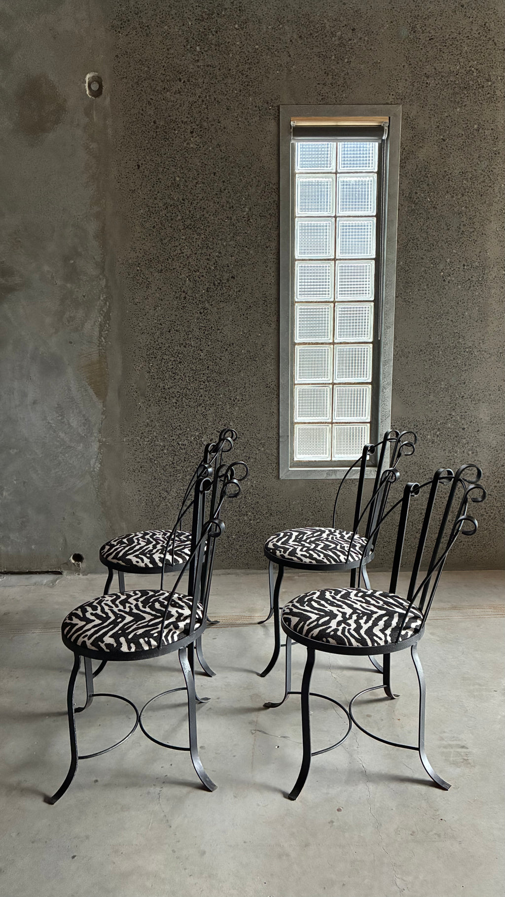 SET OF FOUR IRON DINING CHAIRS