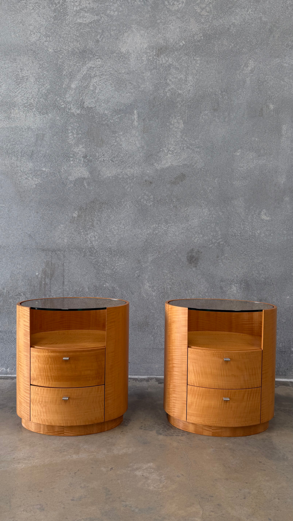 Vintage Pair of Figured Timber Veneer Bedside Tables
