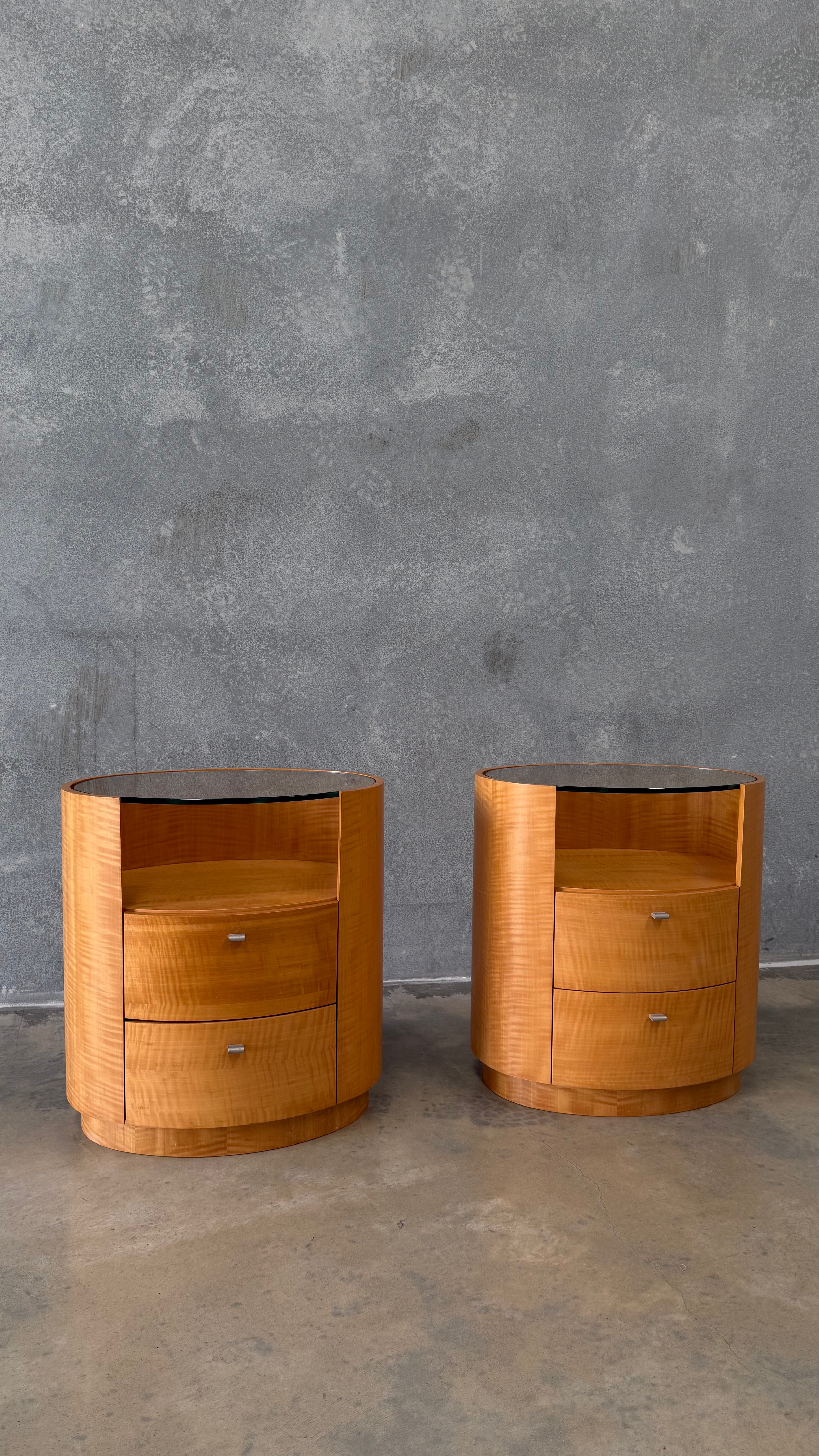 Vintage Pair of Figured Timber Veneer Bedside Tables