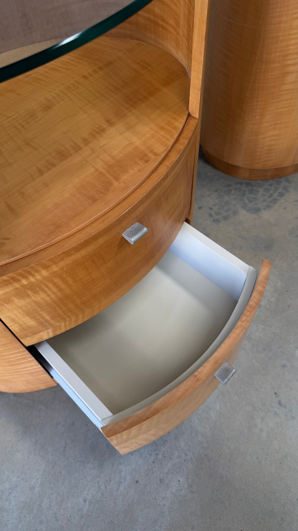 Vintage Pair of Figured Timber Veneer Bedside Tables