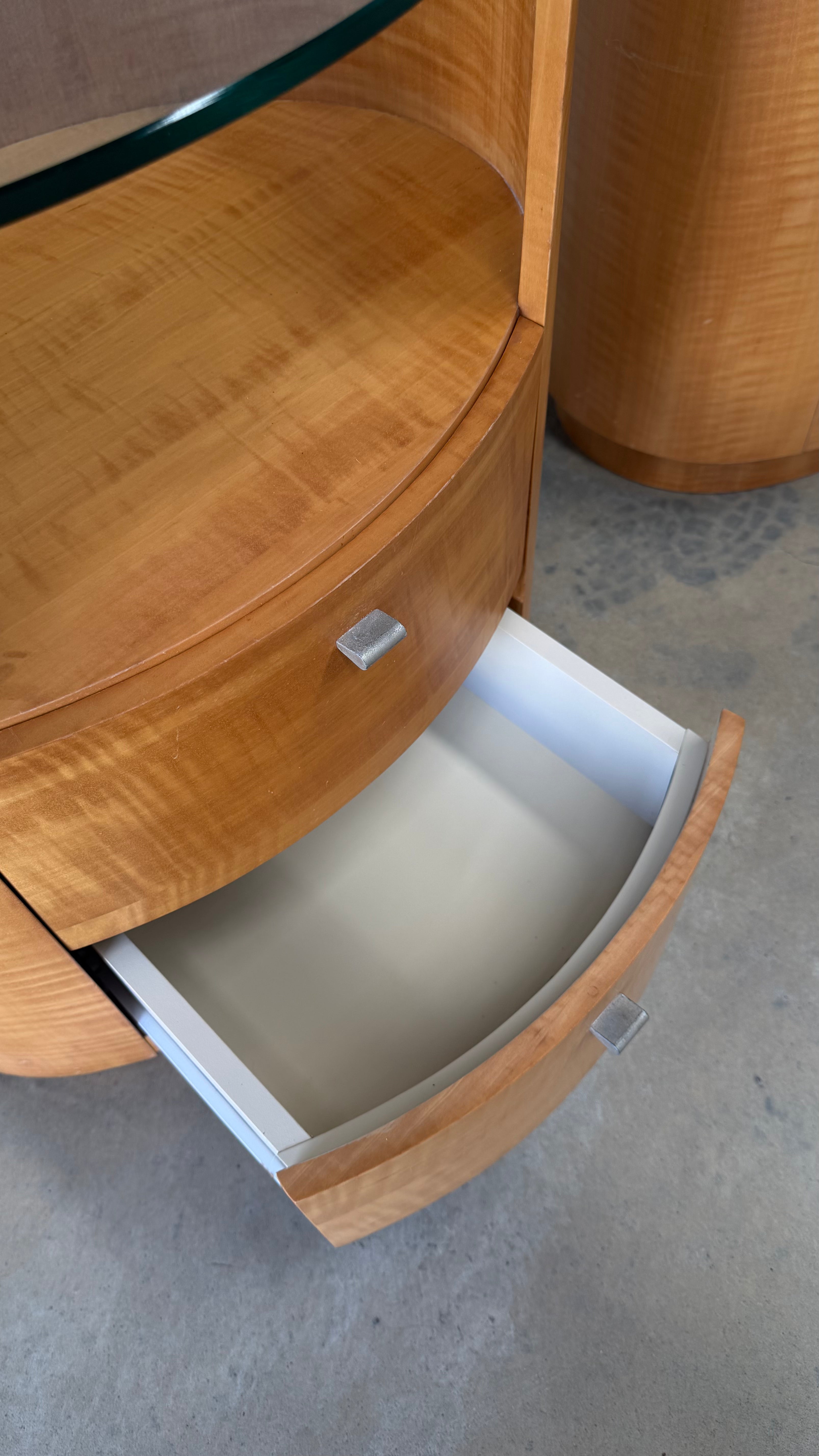 Vintage Pair of Figured Timber Veneer Bedside Tables