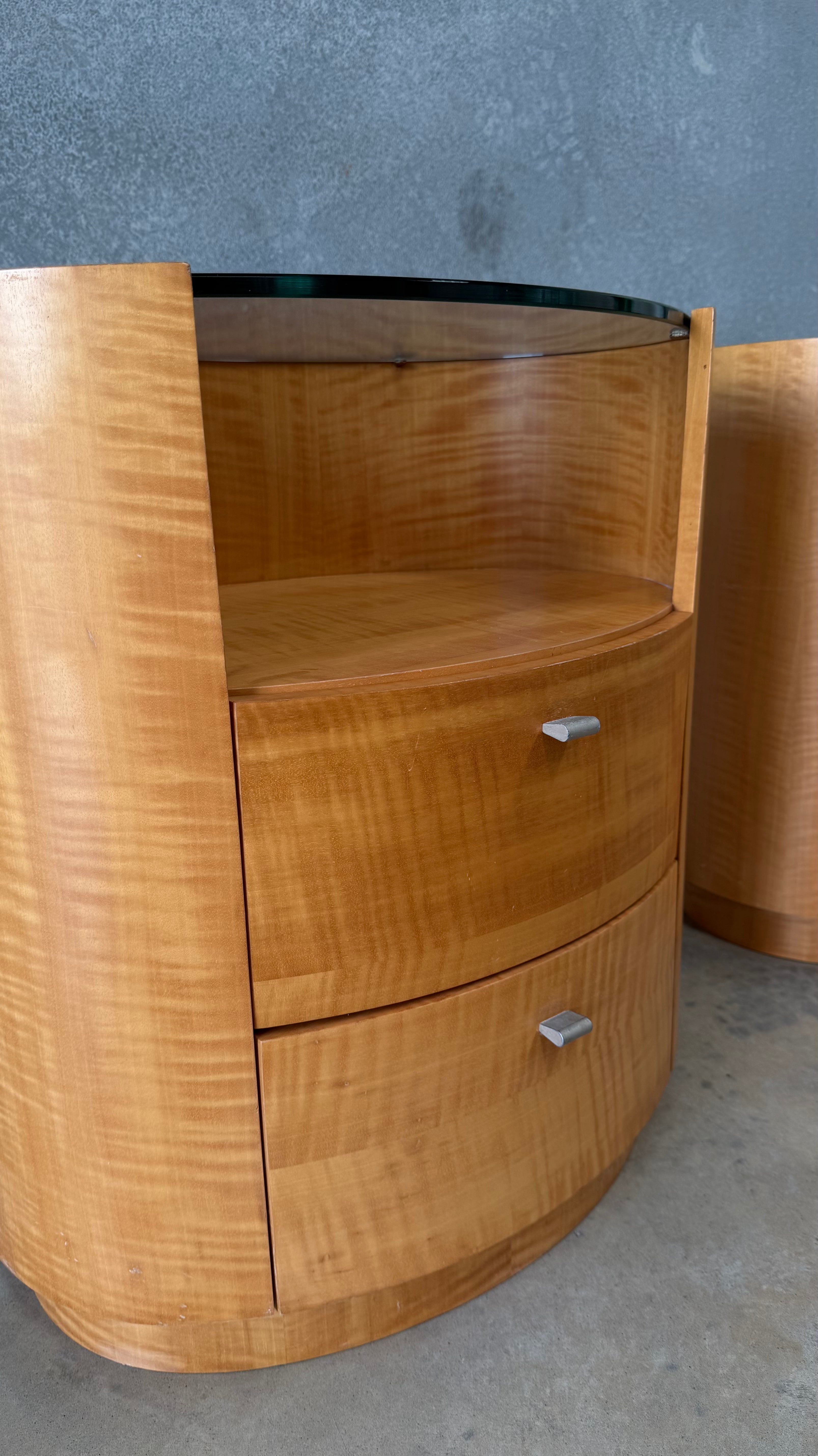 Vintage Pair of Figured Timber Veneer Bedside Tables