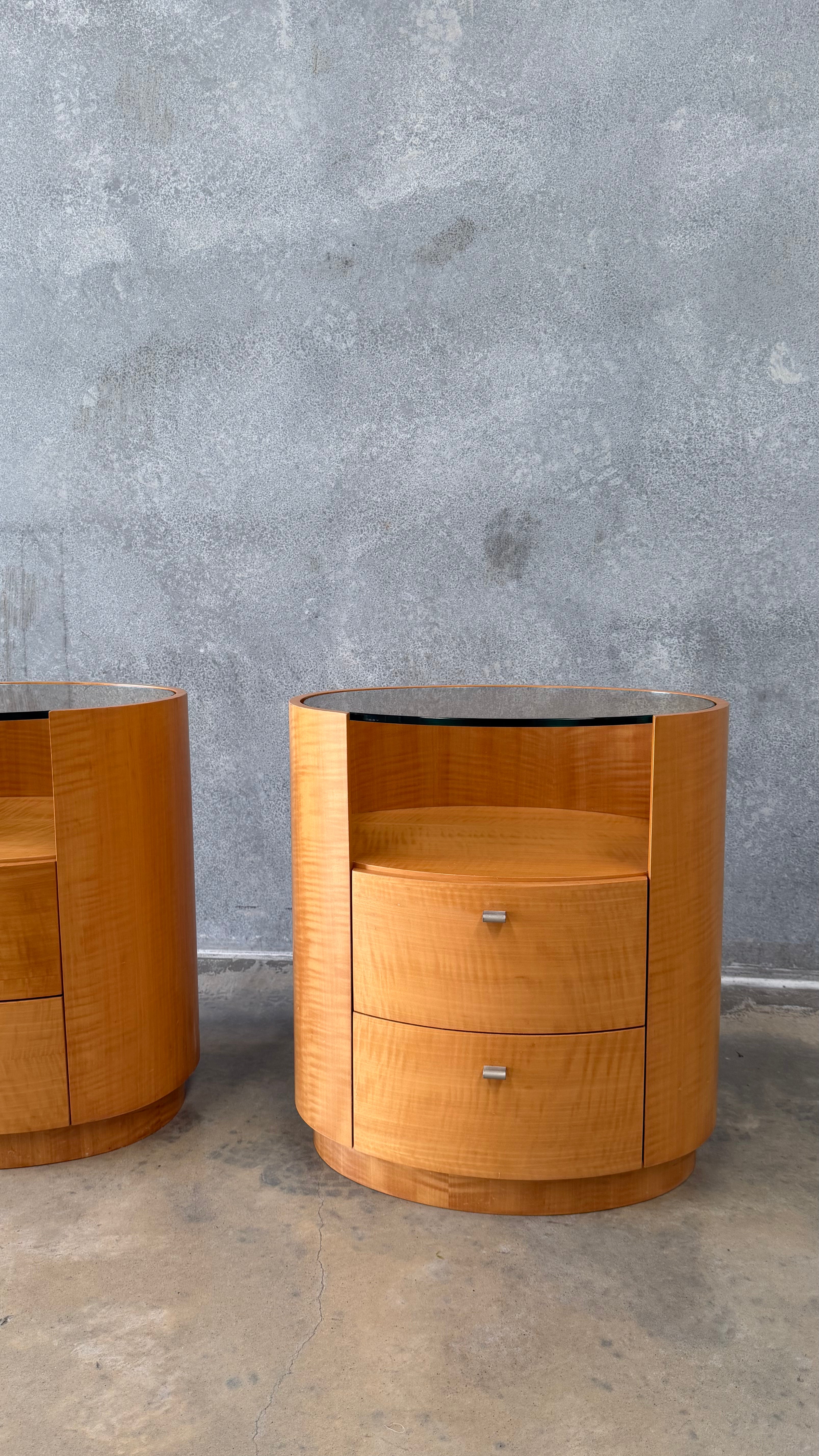 Vintage Pair of Figured Timber Veneer Bedside Tables