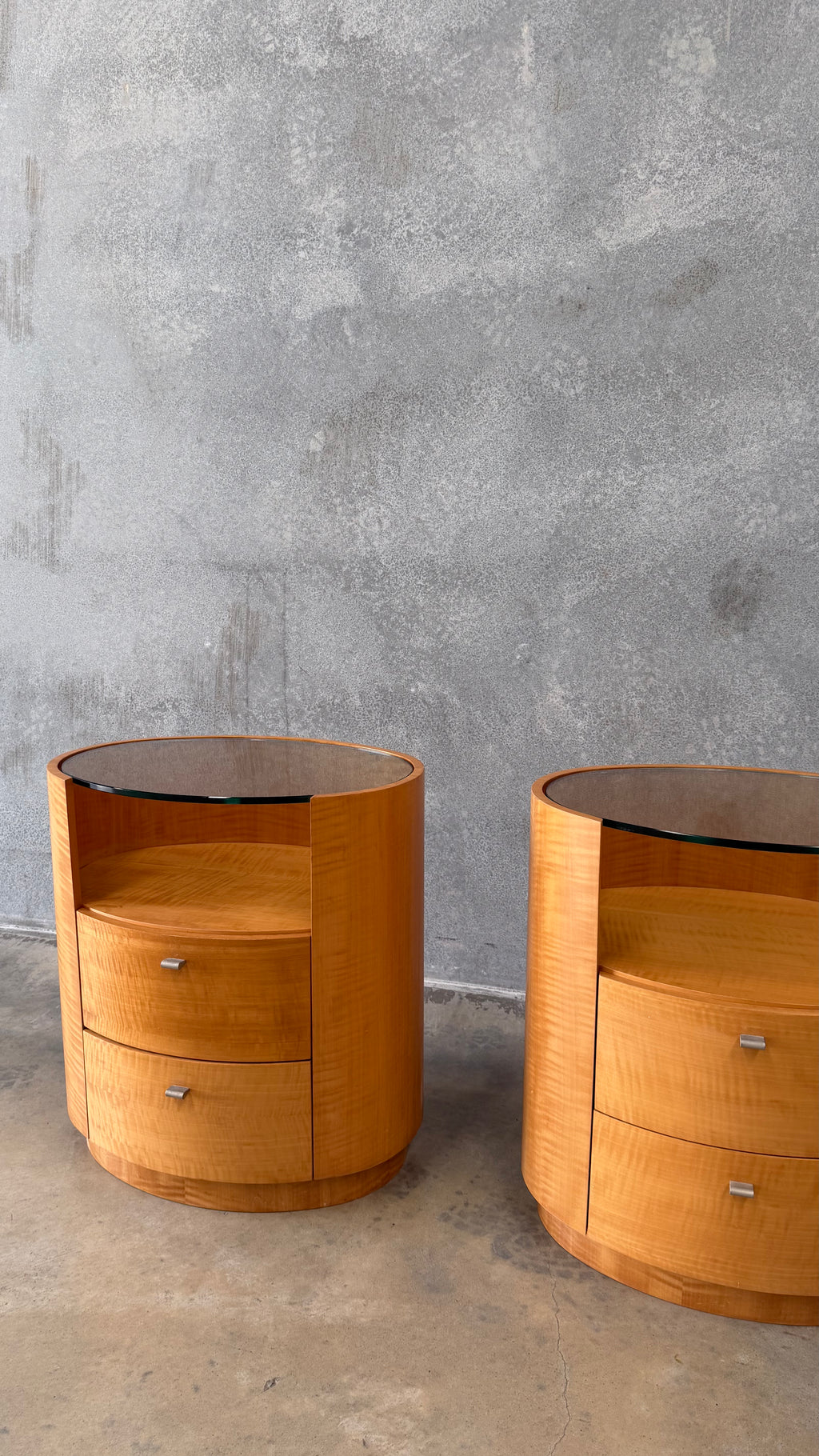 Vintage Pair of Figured Timber Veneer Bedside Tables