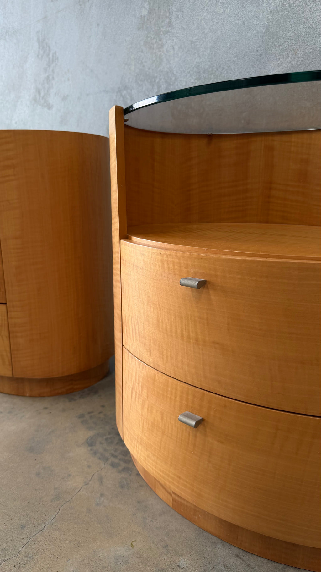 Vintage Pair of Figured Timber Veneer Bedside Tables