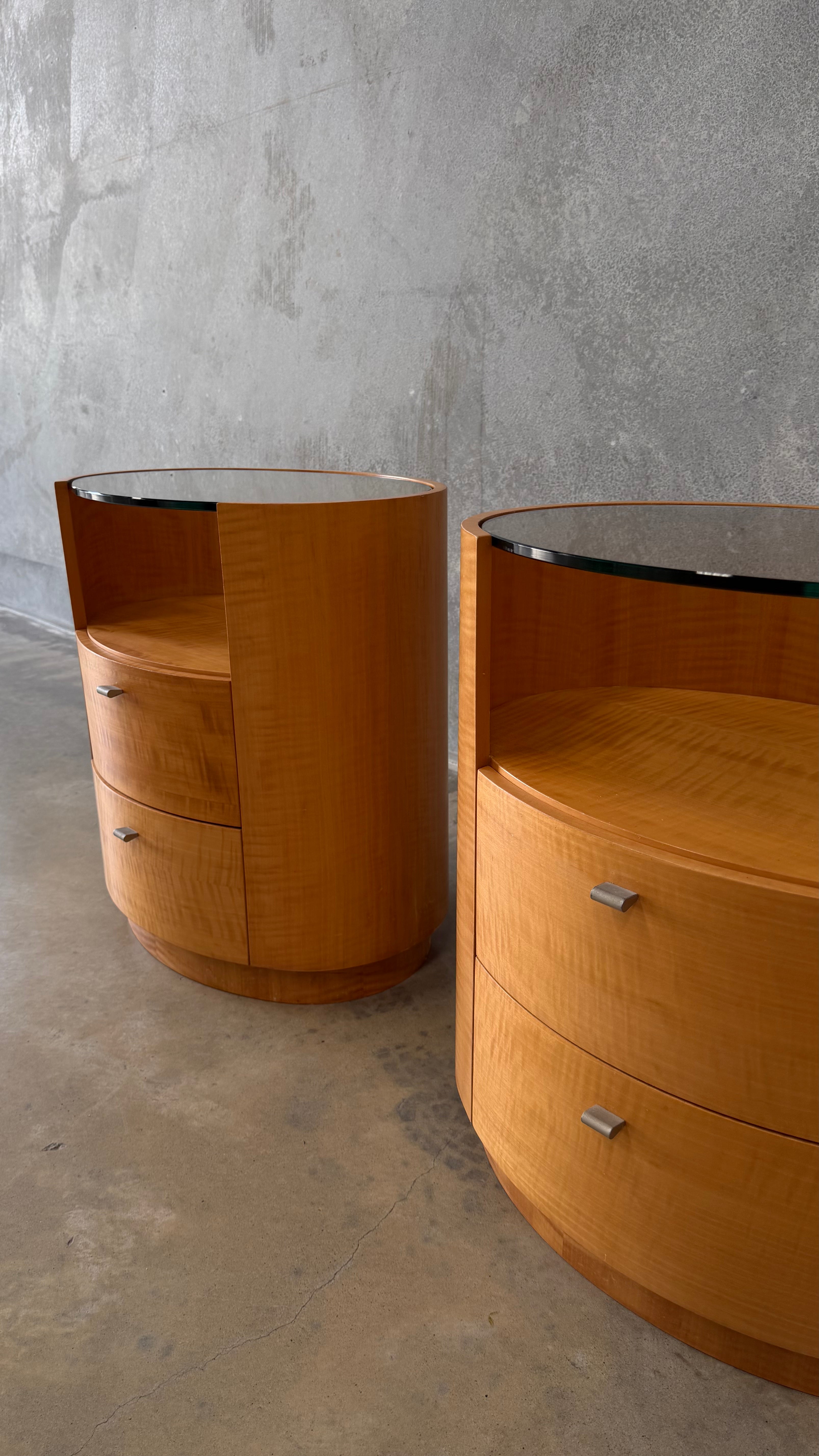Vintage Pair of Figured Timber Veneer Bedside Tables