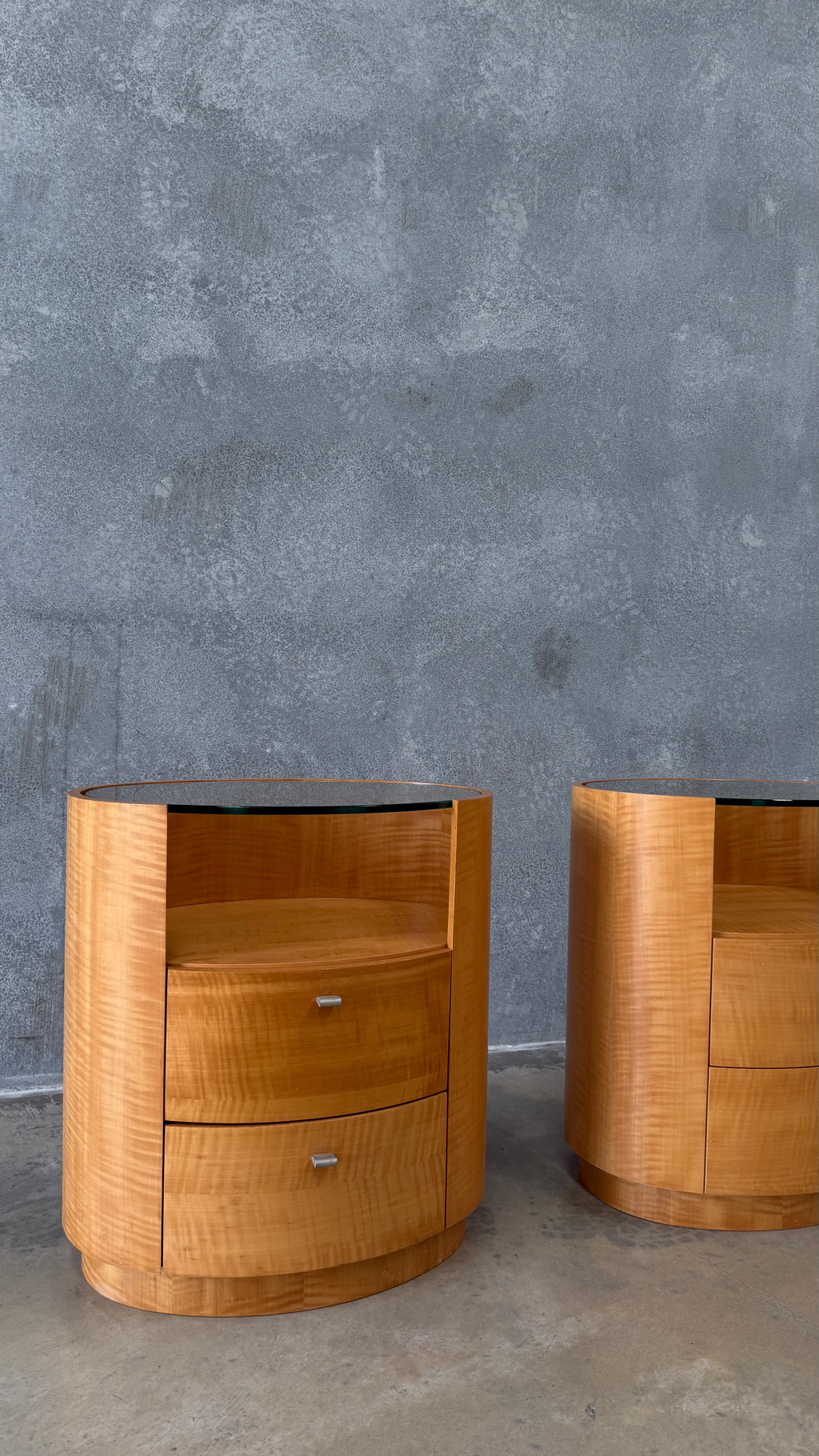 Vintage Pair of Figured Timber Veneer Bedside Tables