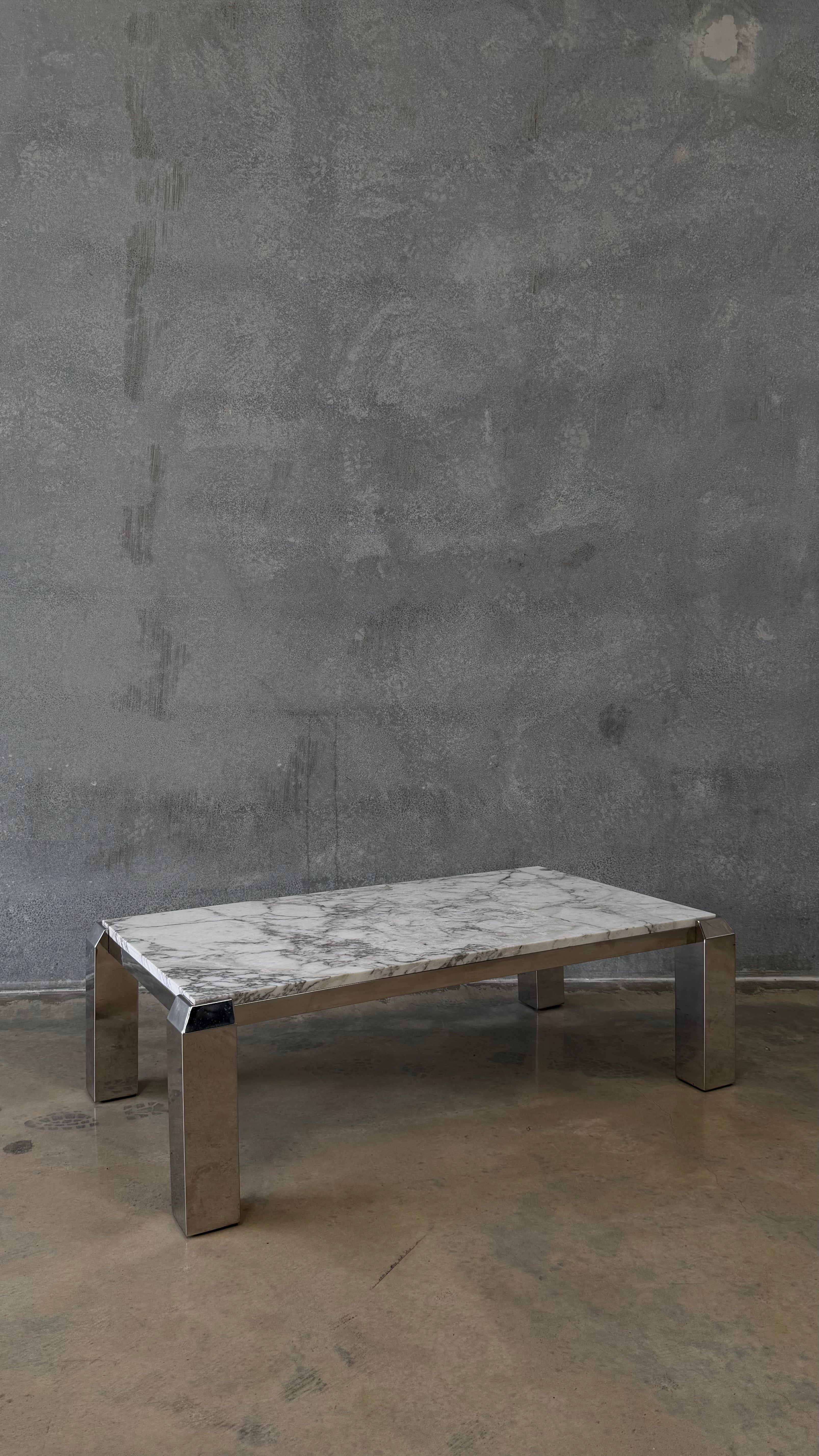 Vintage Chrome and Arabescato Marble Coffee Table