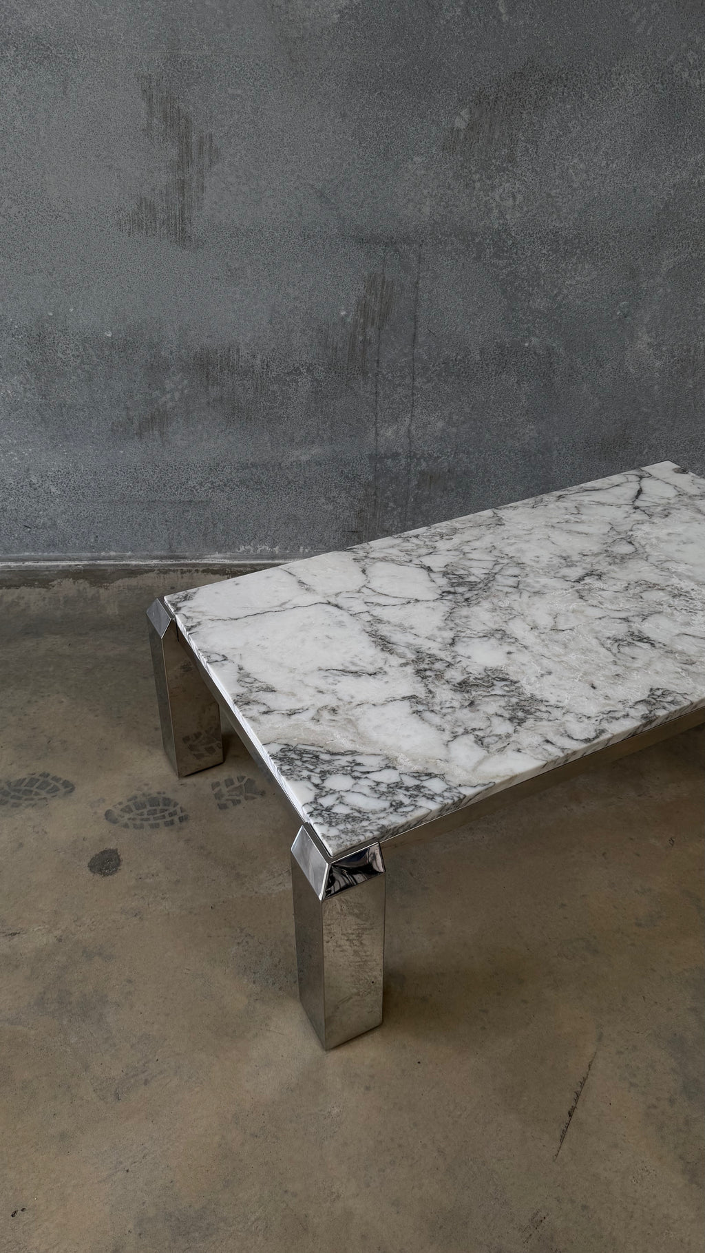 Vintage Chrome and Arabescato Marble Coffee Table