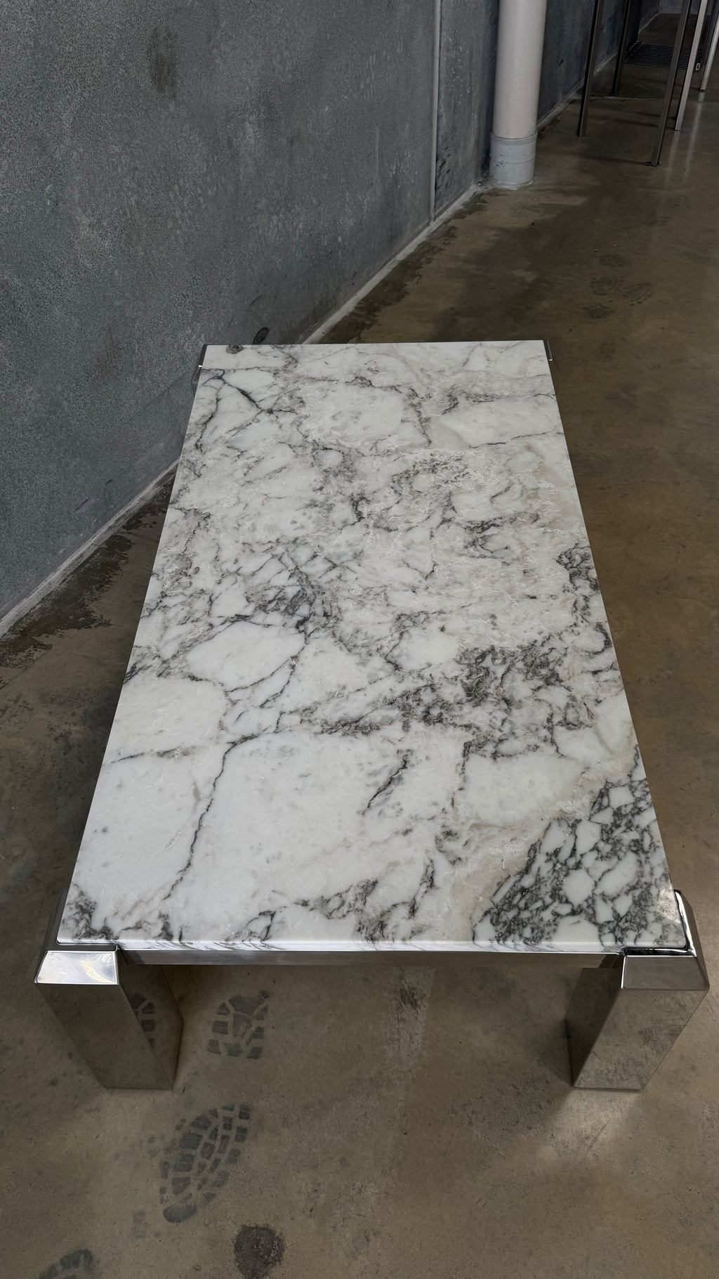 Vintage Chrome and Arabescato Marble Coffee Table