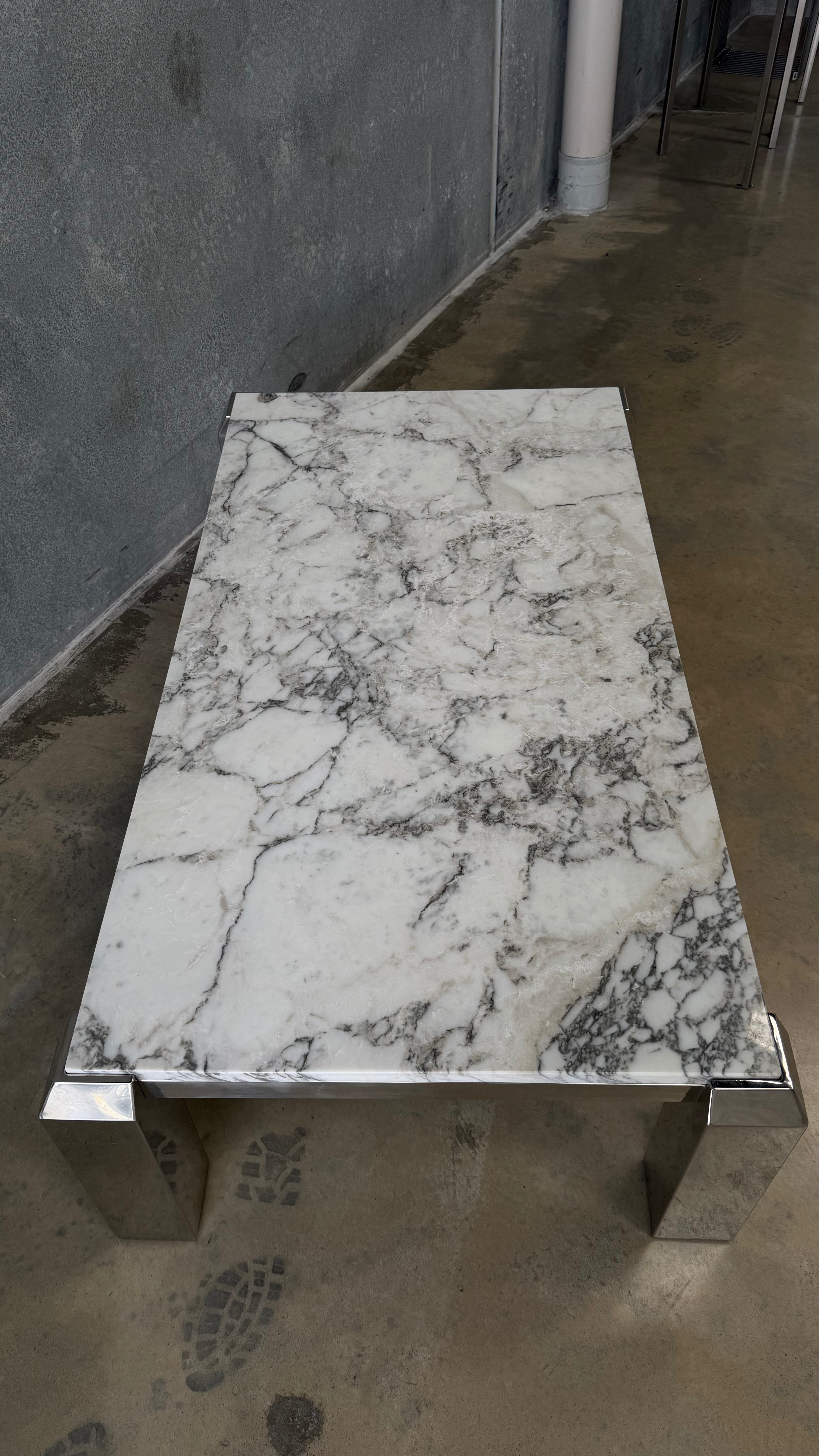 Vintage Chrome and Arabescato Marble Coffee Table