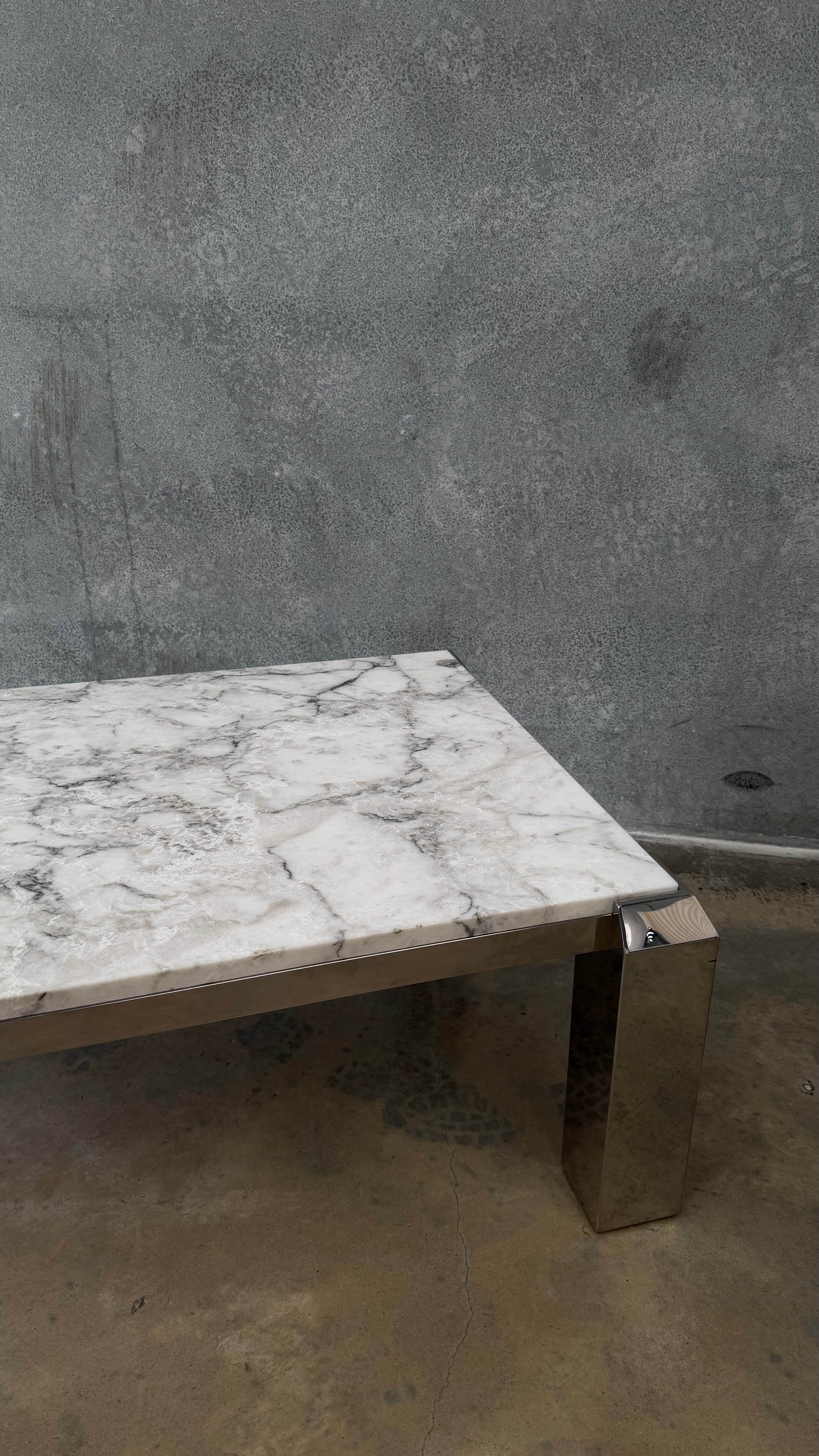 Vintage Chrome and Arabescato Marble Coffee Table