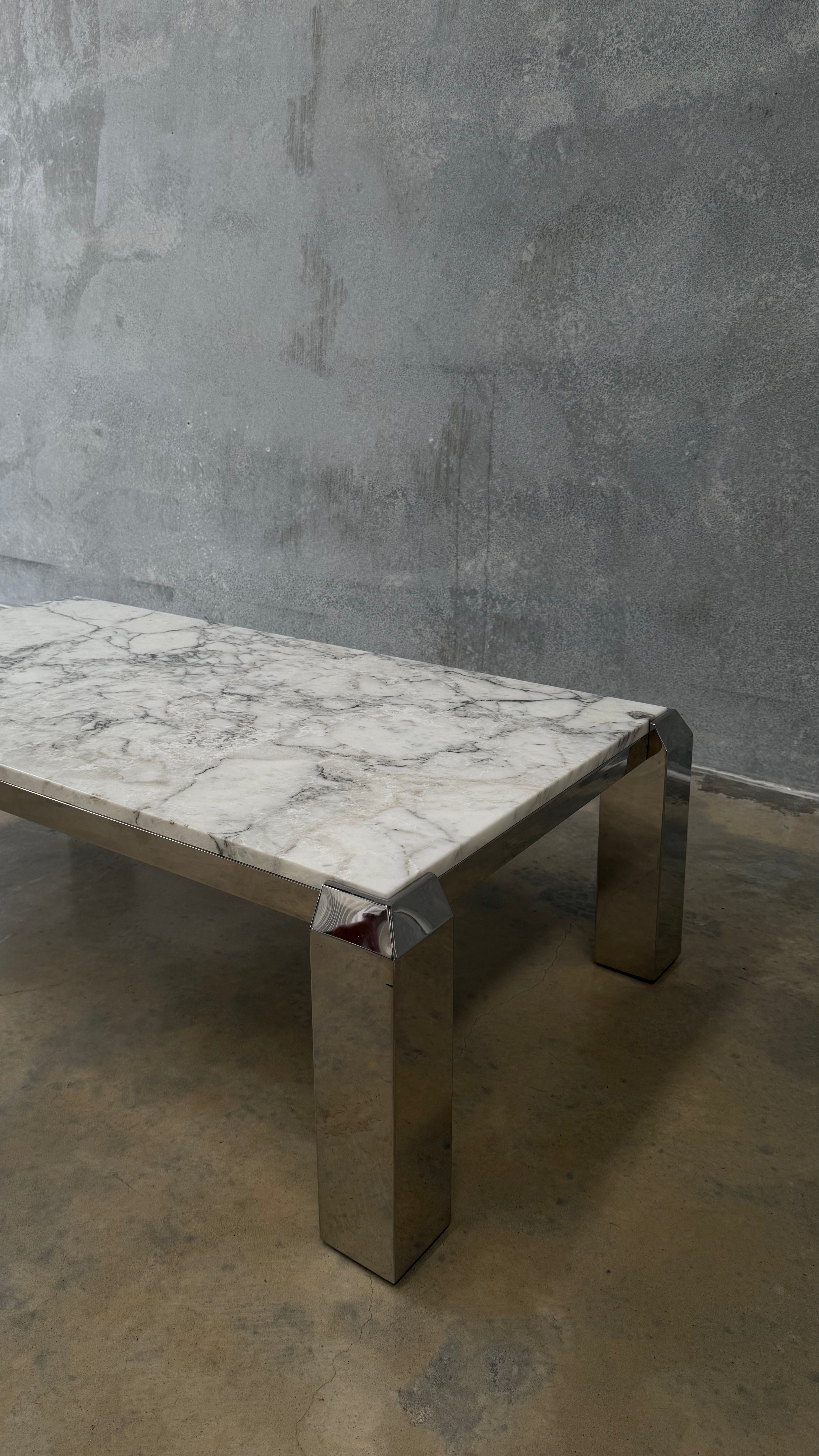 Vintage Chrome and Arabescato Marble Coffee Table