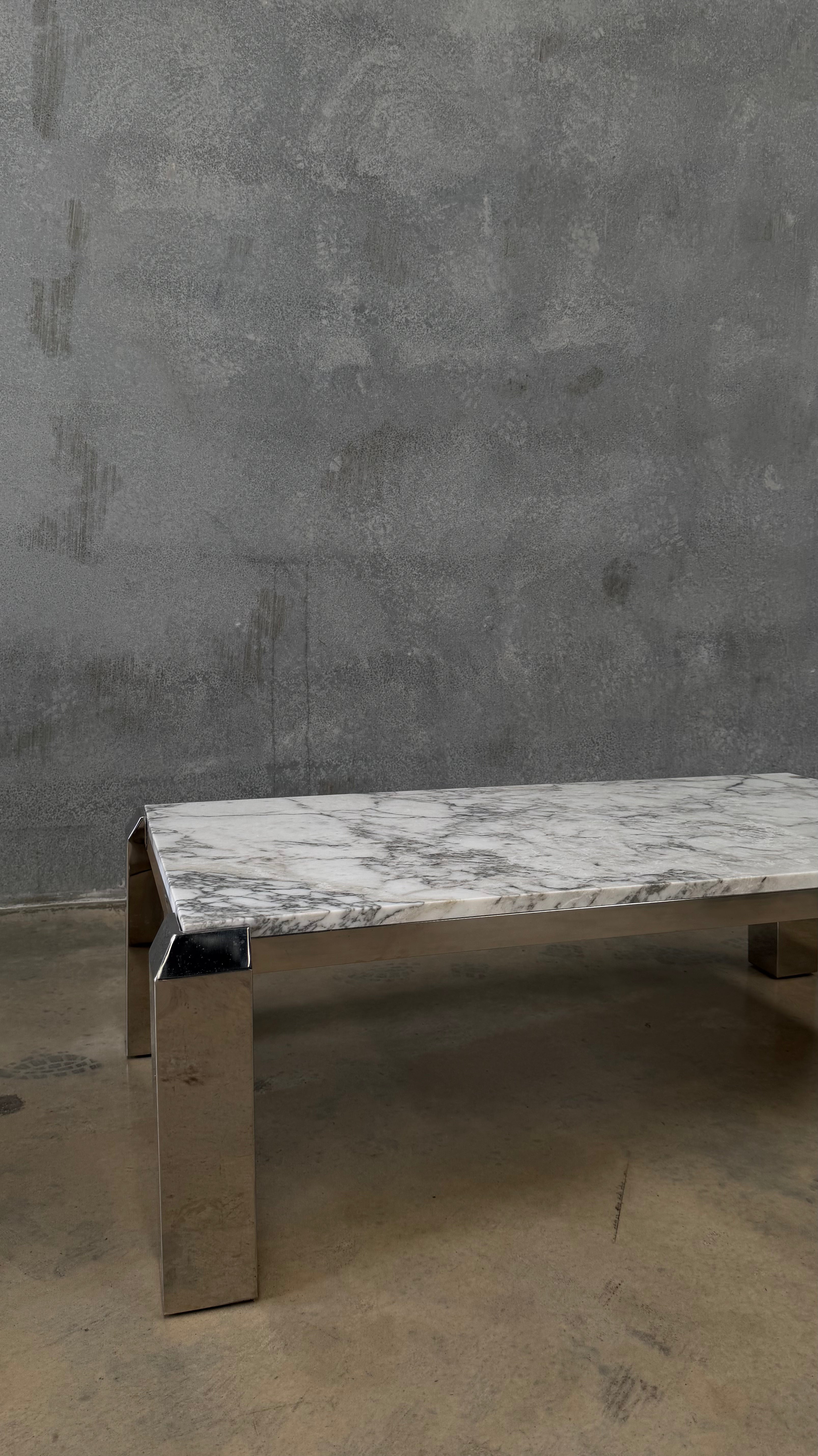 Vintage Chrome and Arabescato Marble Coffee Table