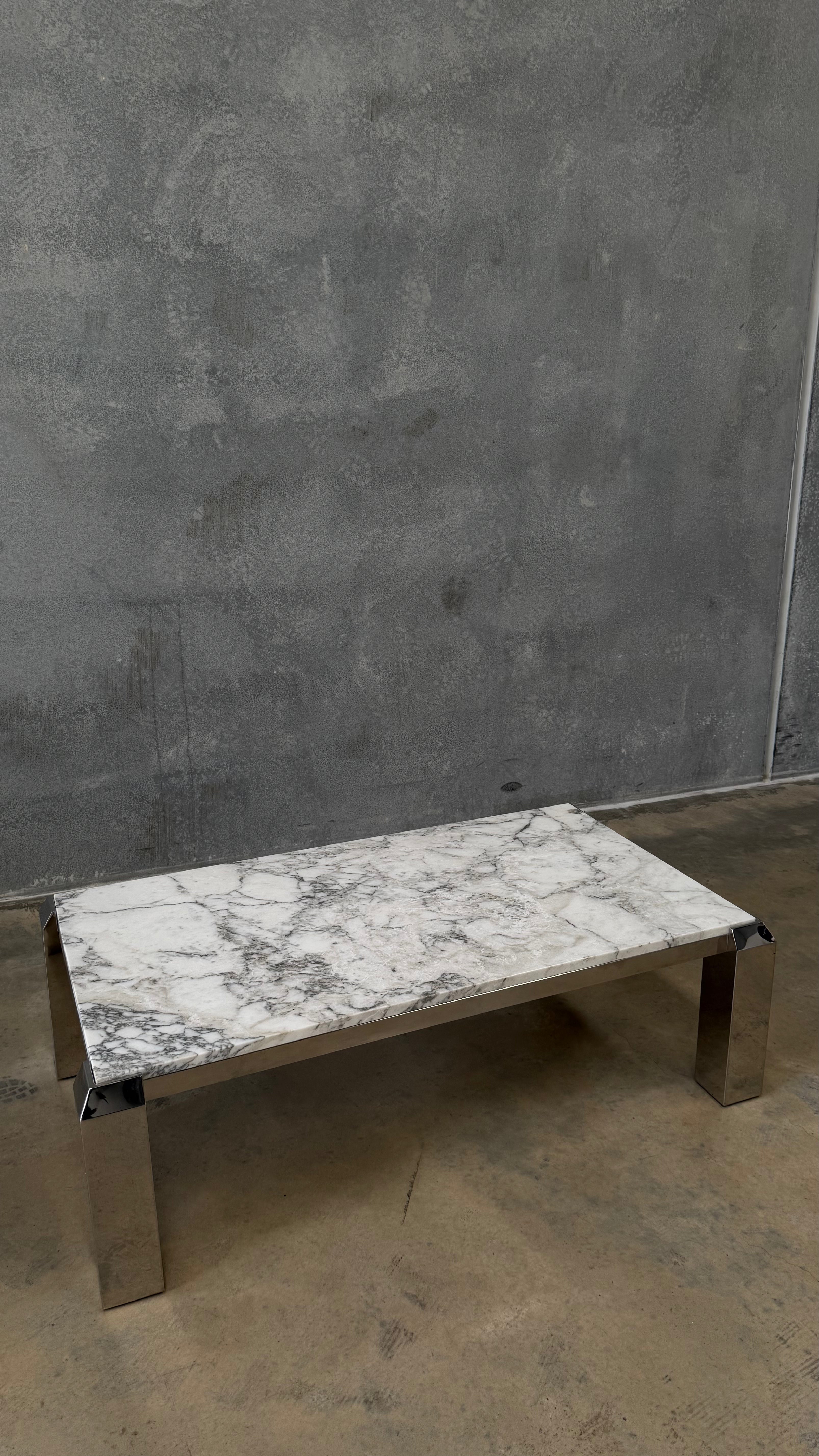 Vintage Chrome and Arabescato Marble Coffee Table
