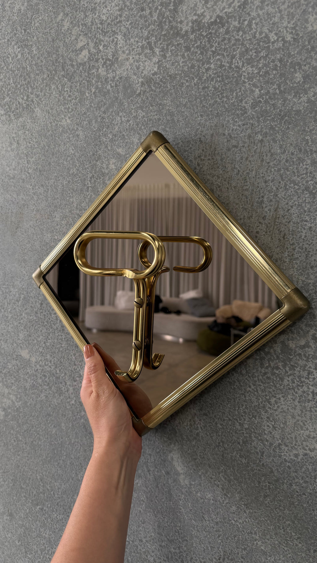 Italian Mirrored Glass and Brass Wall Hooks 1970s