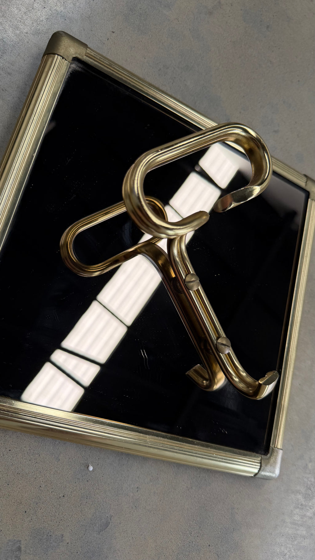 Italian Mirrored Glass and Brass Wall Hooks 1970s