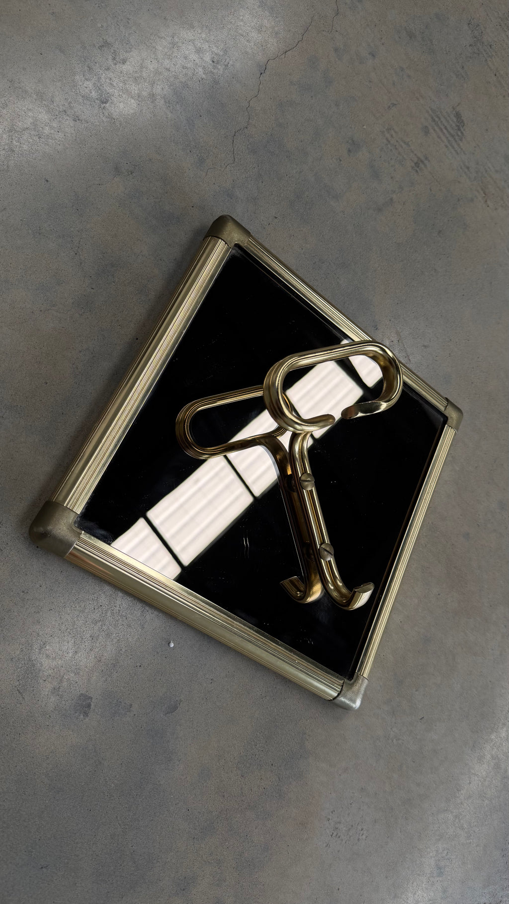 Italian Mirrored Glass and Brass Wall Hooks 1970s