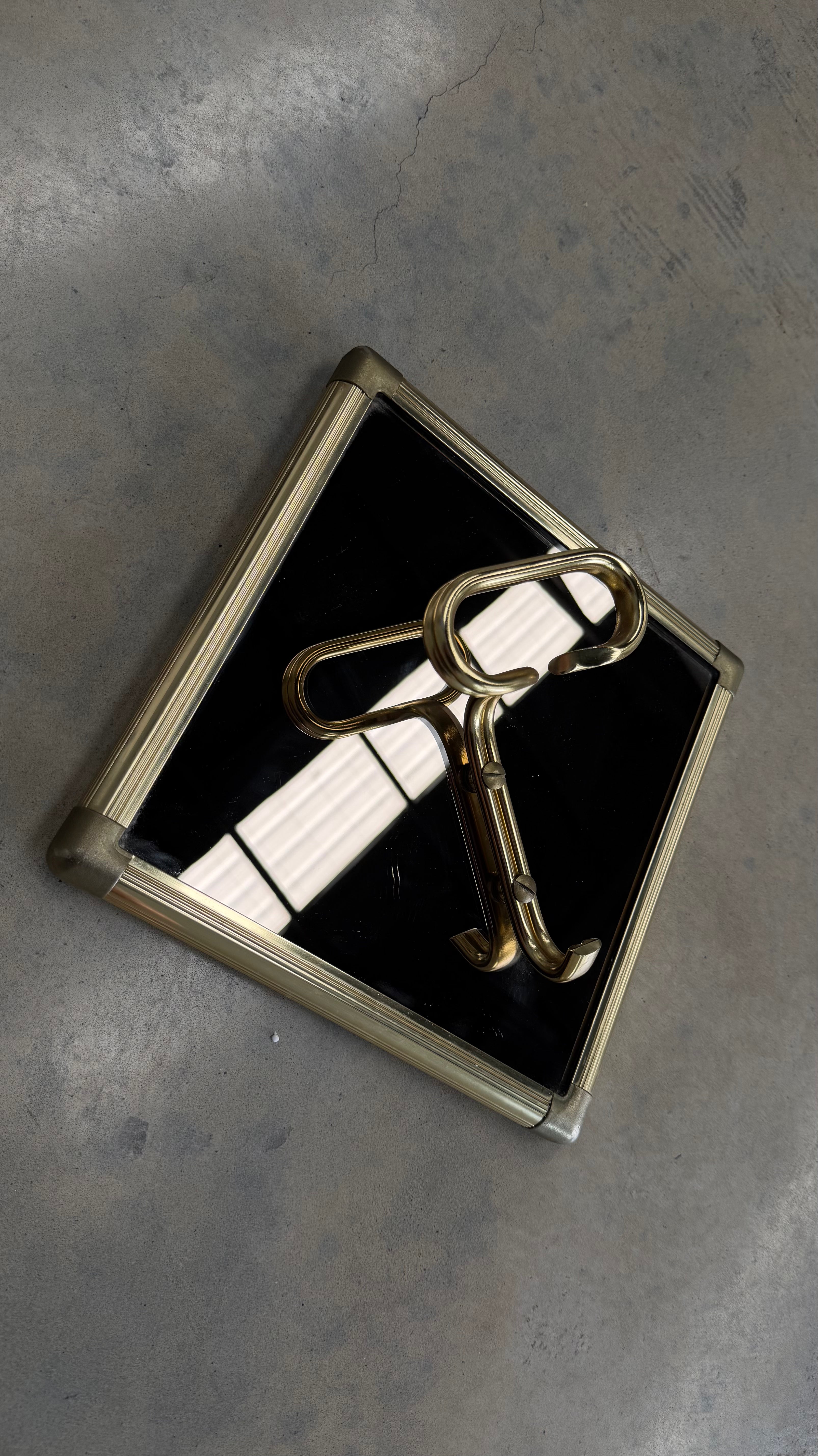 Italian Mirrored Glass and Brass Wall Hooks 1970s