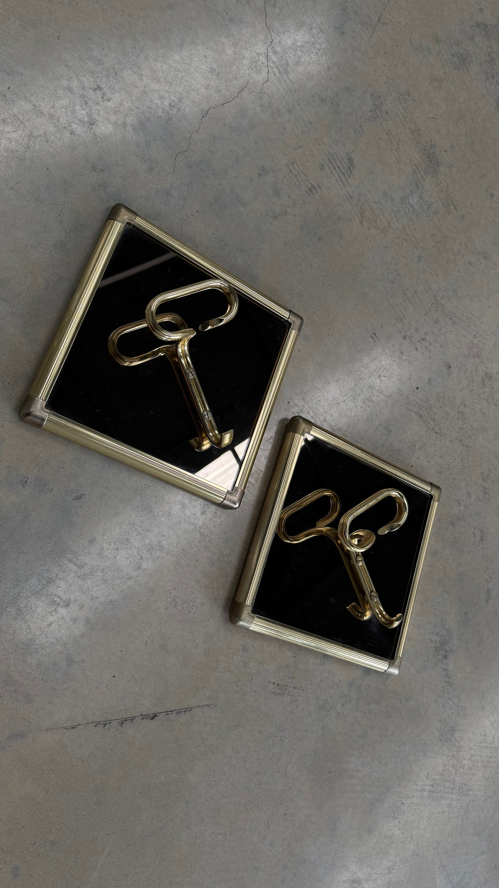 Italian Mirrored Glass and Brass Wall Hooks 1970s