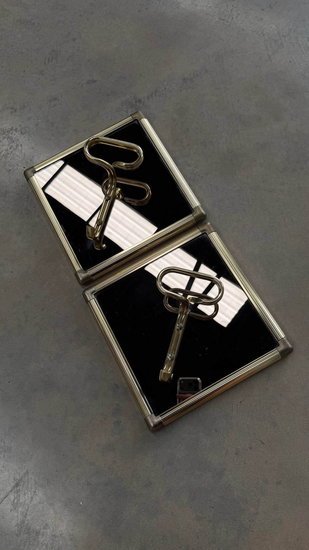 Italian Mirrored Glass and Brass Wall Hooks 1970s