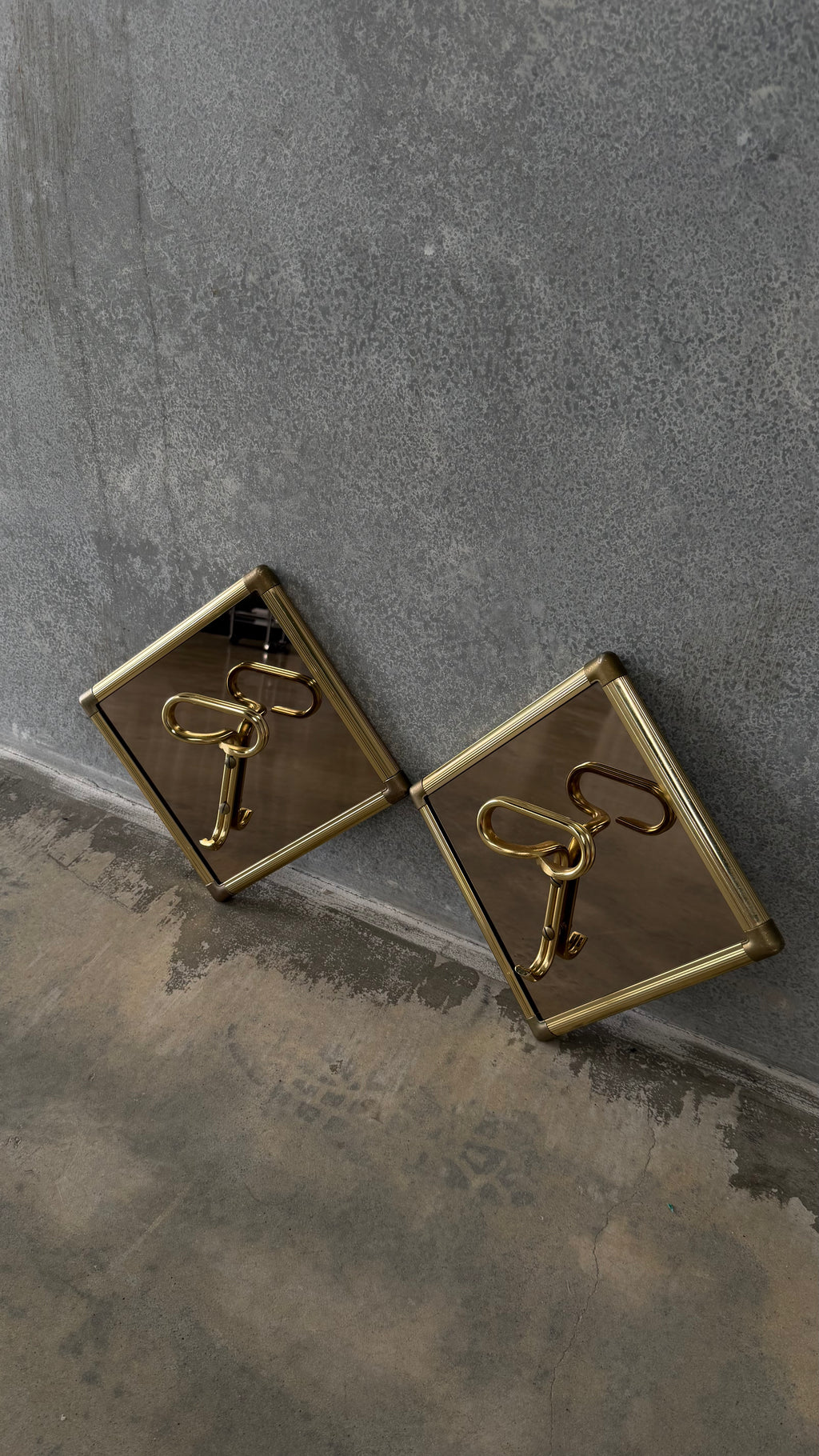 Italian Mirrored Glass and Brass Wall Hooks 1970s