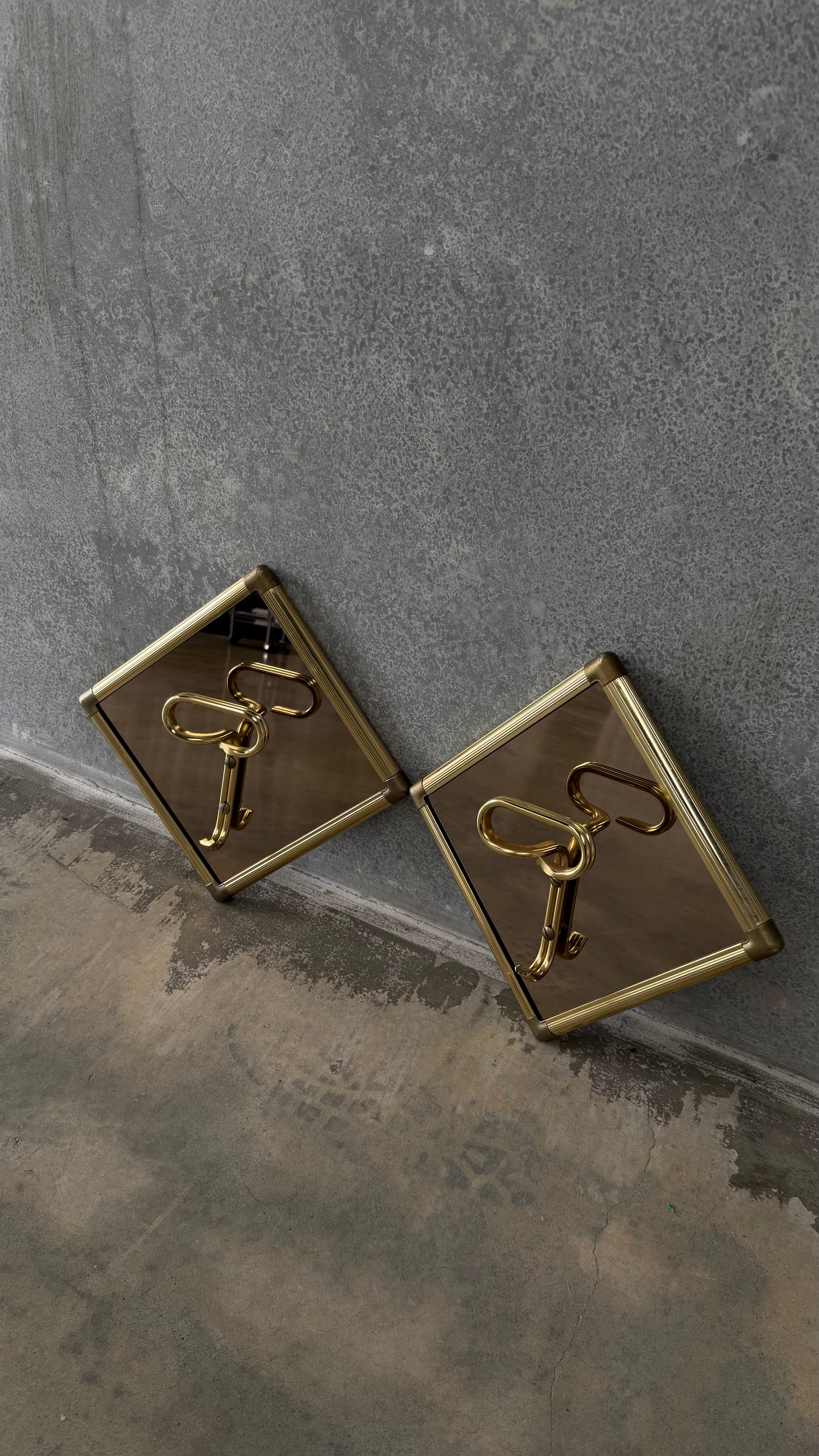 Italian Mirrored Glass and Brass Wall Hooks 1970s
