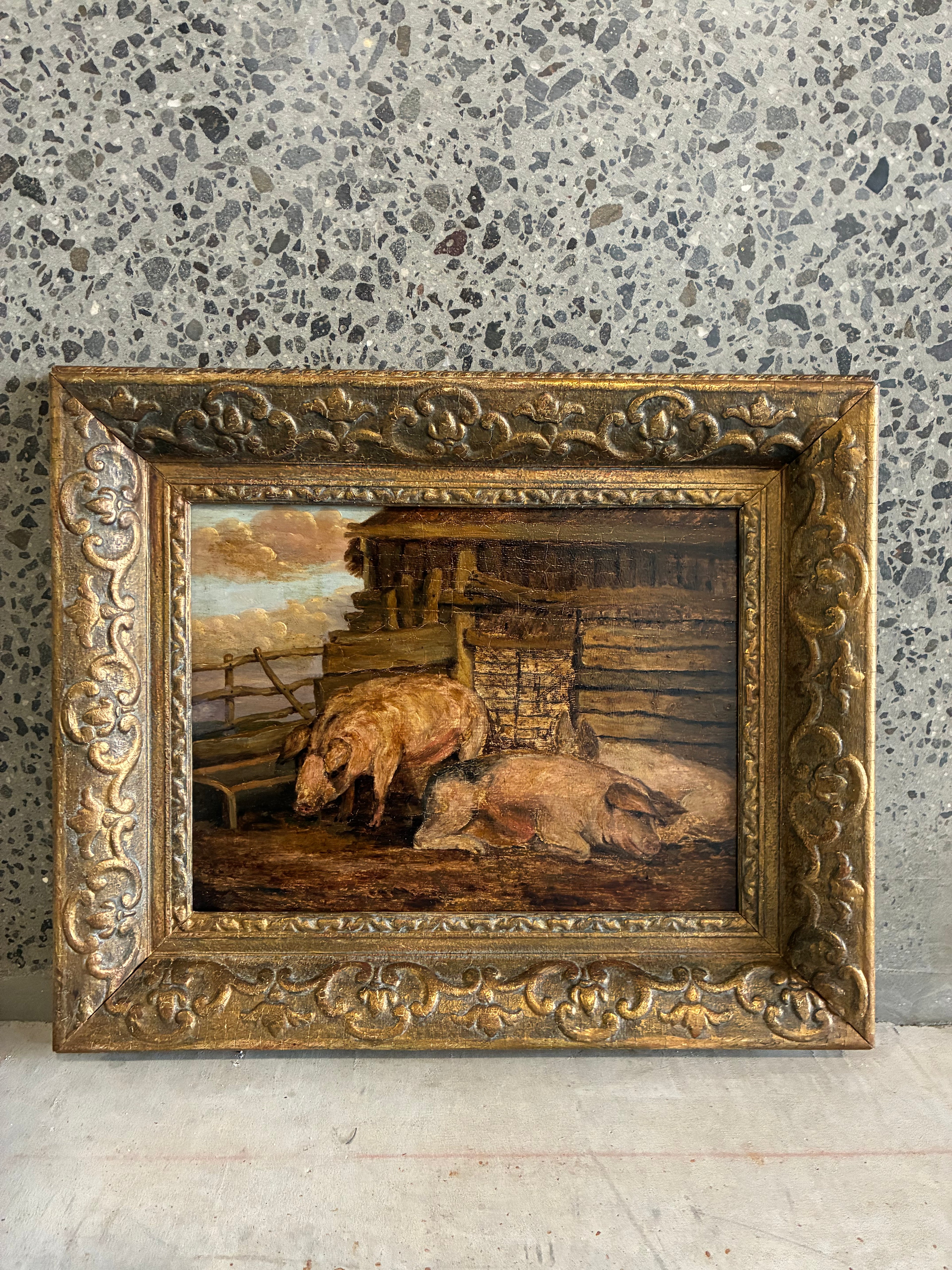PIGS AT PLAY IN THE STYLE OF GEORGE MORLAND