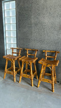 MID CENTURY BAMBOO BAR STOOLS (SET OF 3)