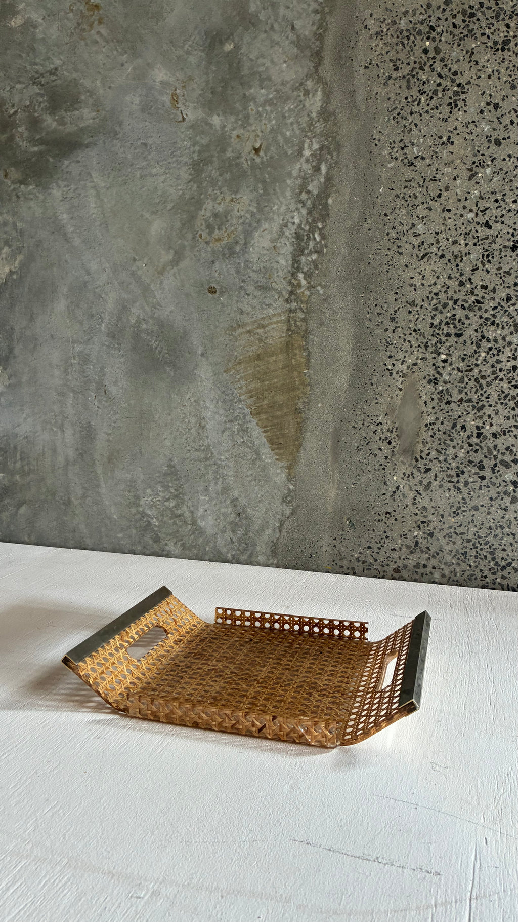 French Cane & Brass Tray attributed to Christian Dior, 1980s