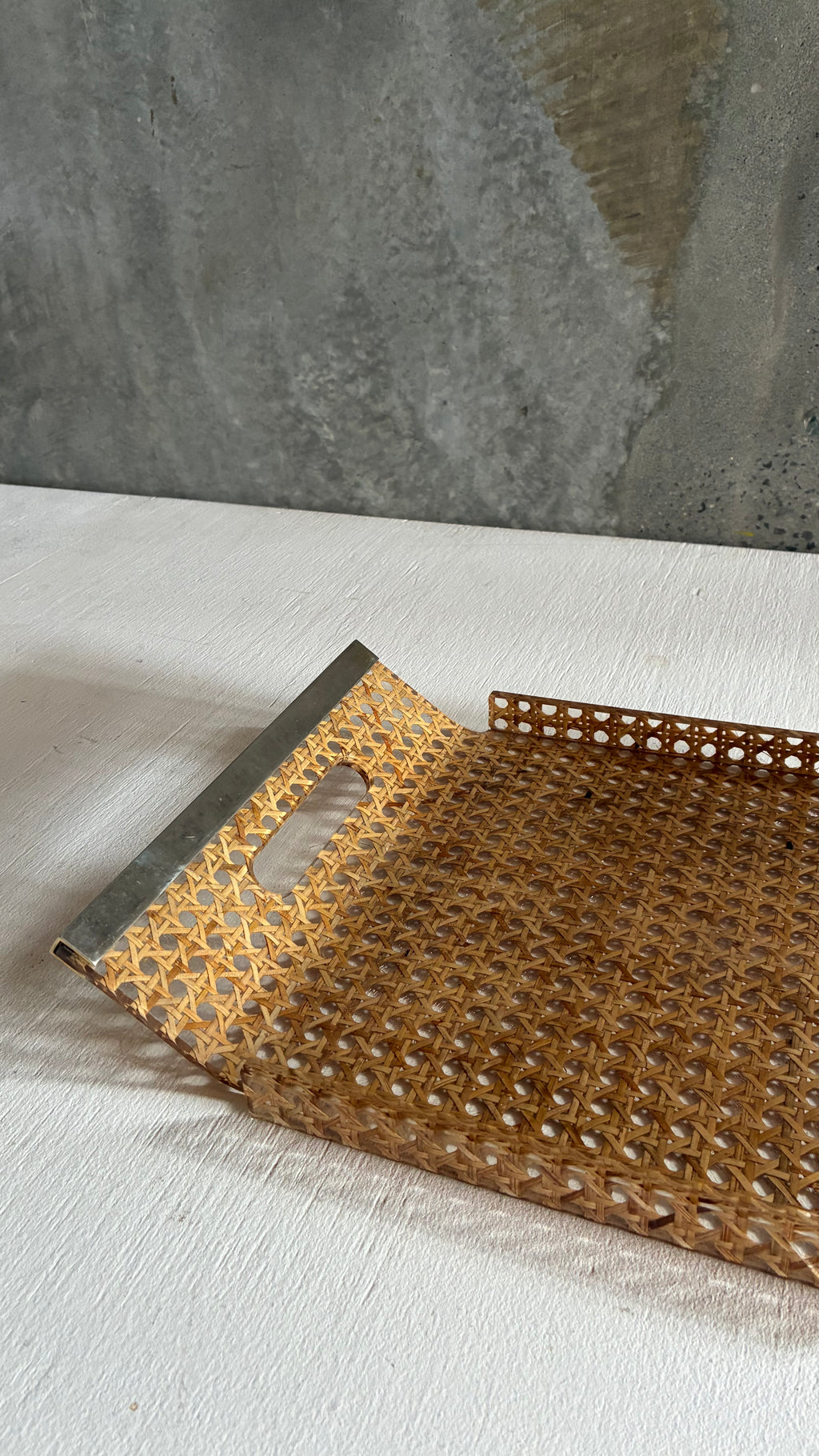 French Cane & Brass Tray attributed to Christian Dior, 1980s