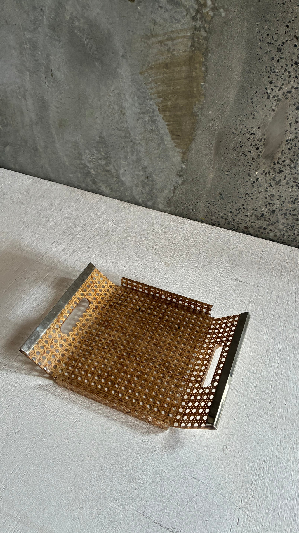 French Cane & Brass Tray attributed to Christian Dior, 1980s