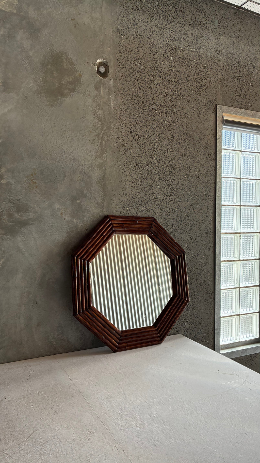 Vintage Octagonal Bamboo Mirror