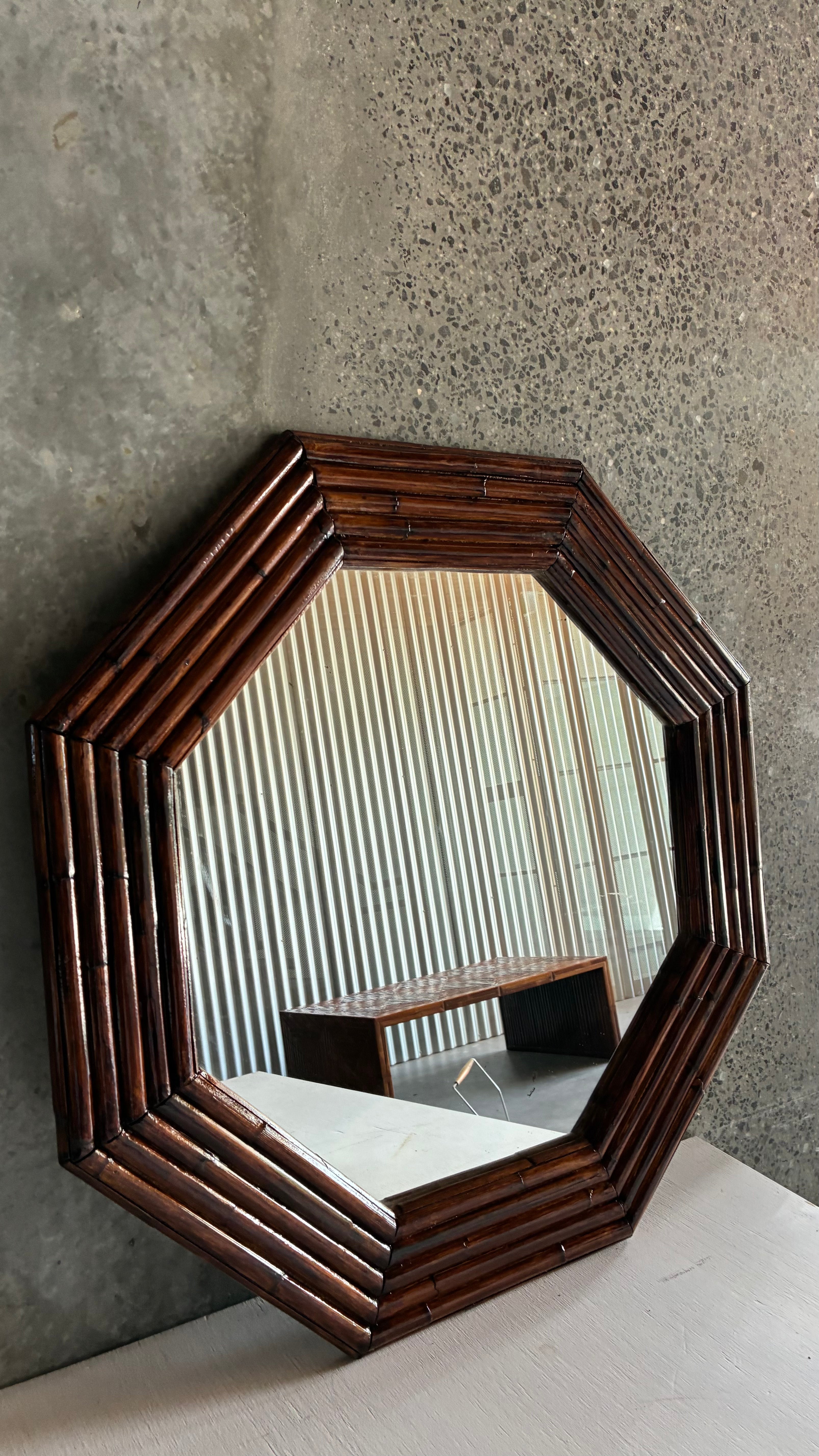 Vintage Octagonal Bamboo Mirror