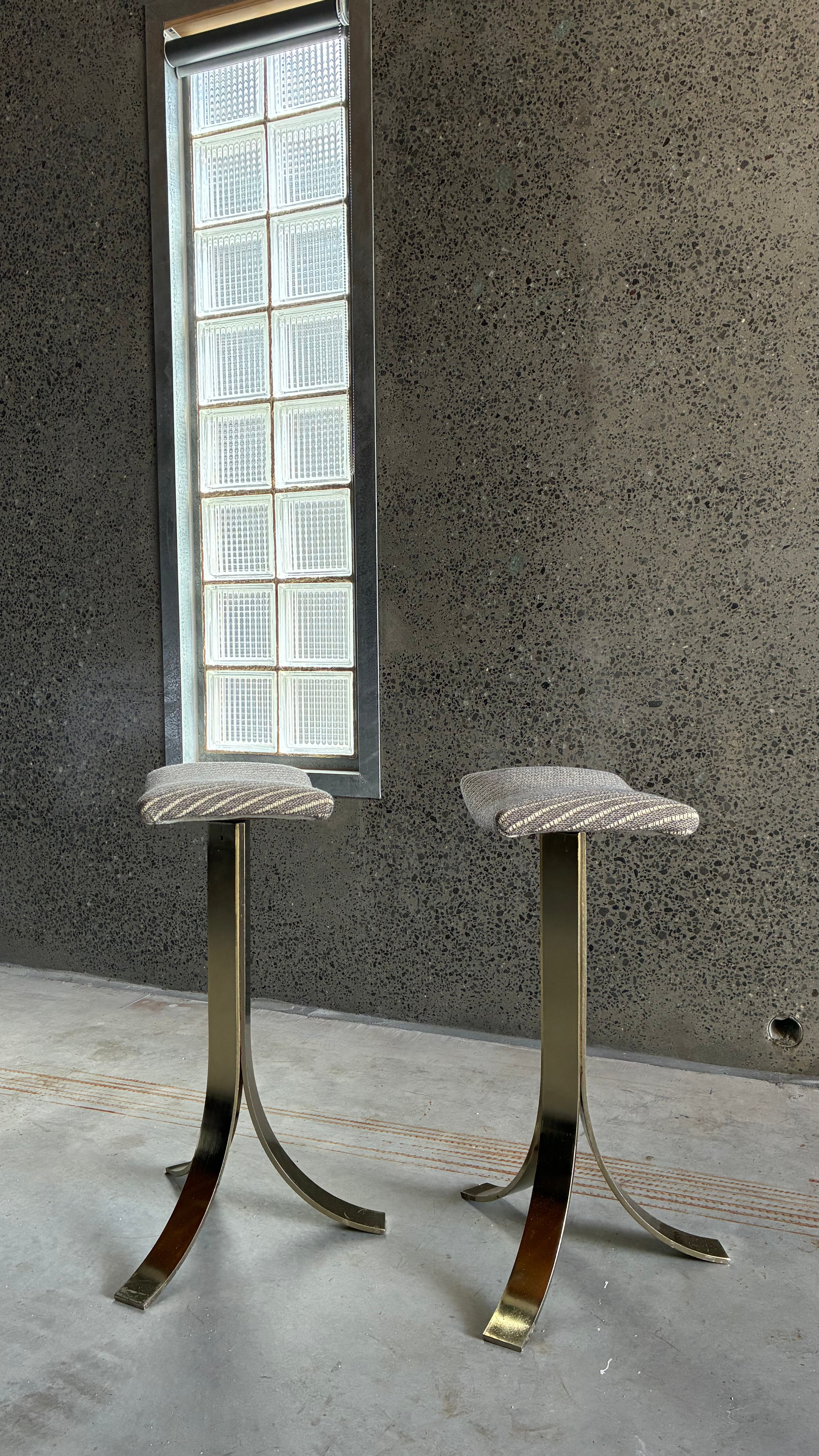 Pair of Italian Brass Pedestal Bar Stools 1970s