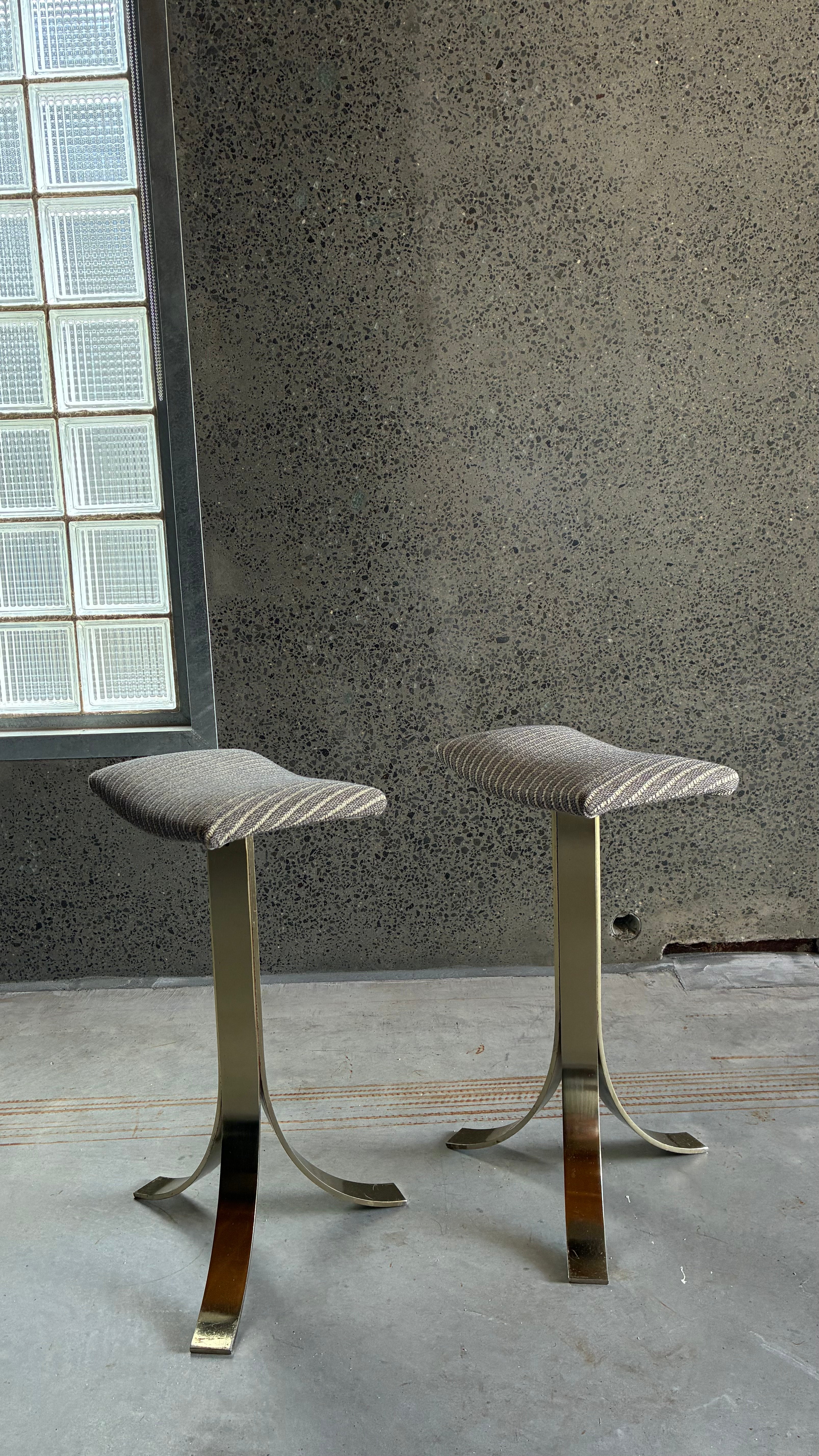 Pair of Italian Brass Pedestal Bar Stools 1970s
