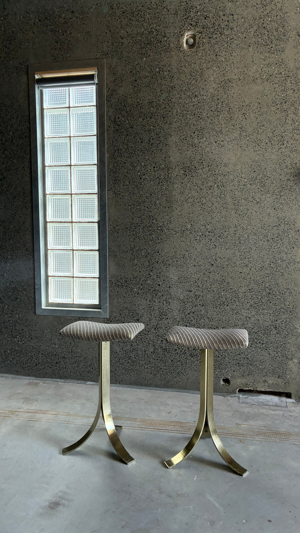 Pair of Italian Brass Pedestal Bar Stools 1970s