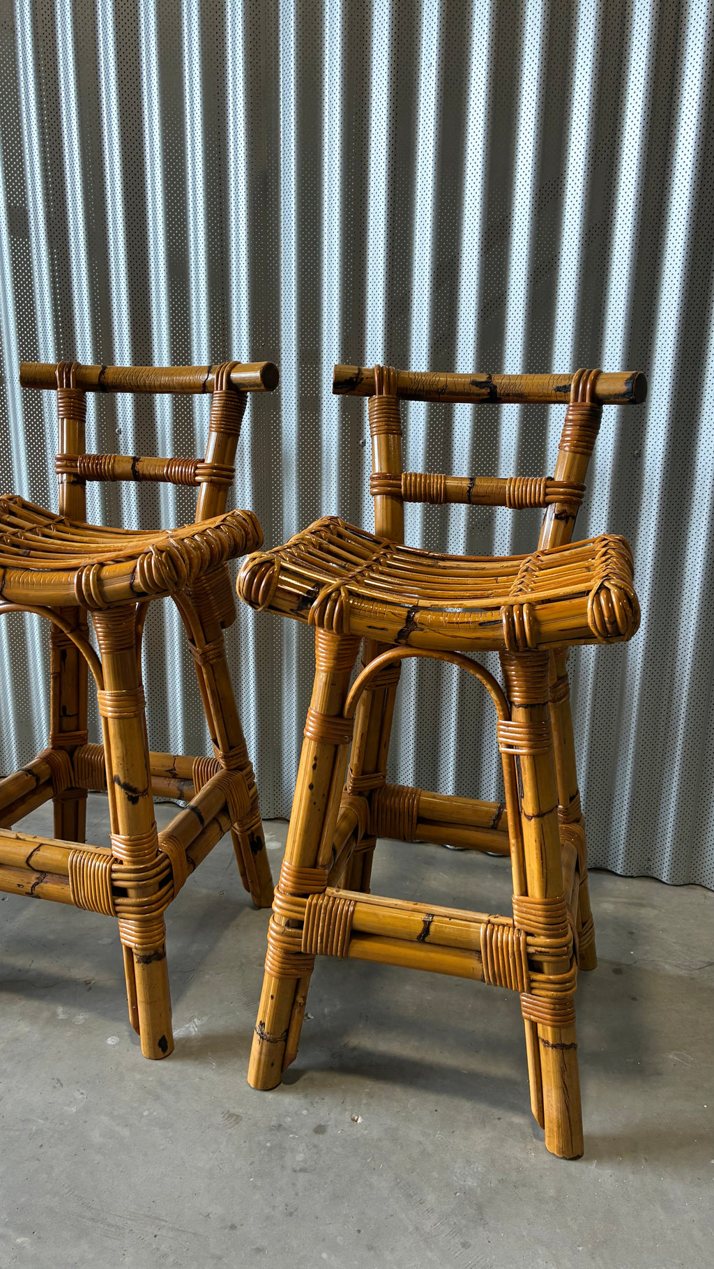 MID CENTURY BAMBOO BAR STOOLS (SET OF 3)