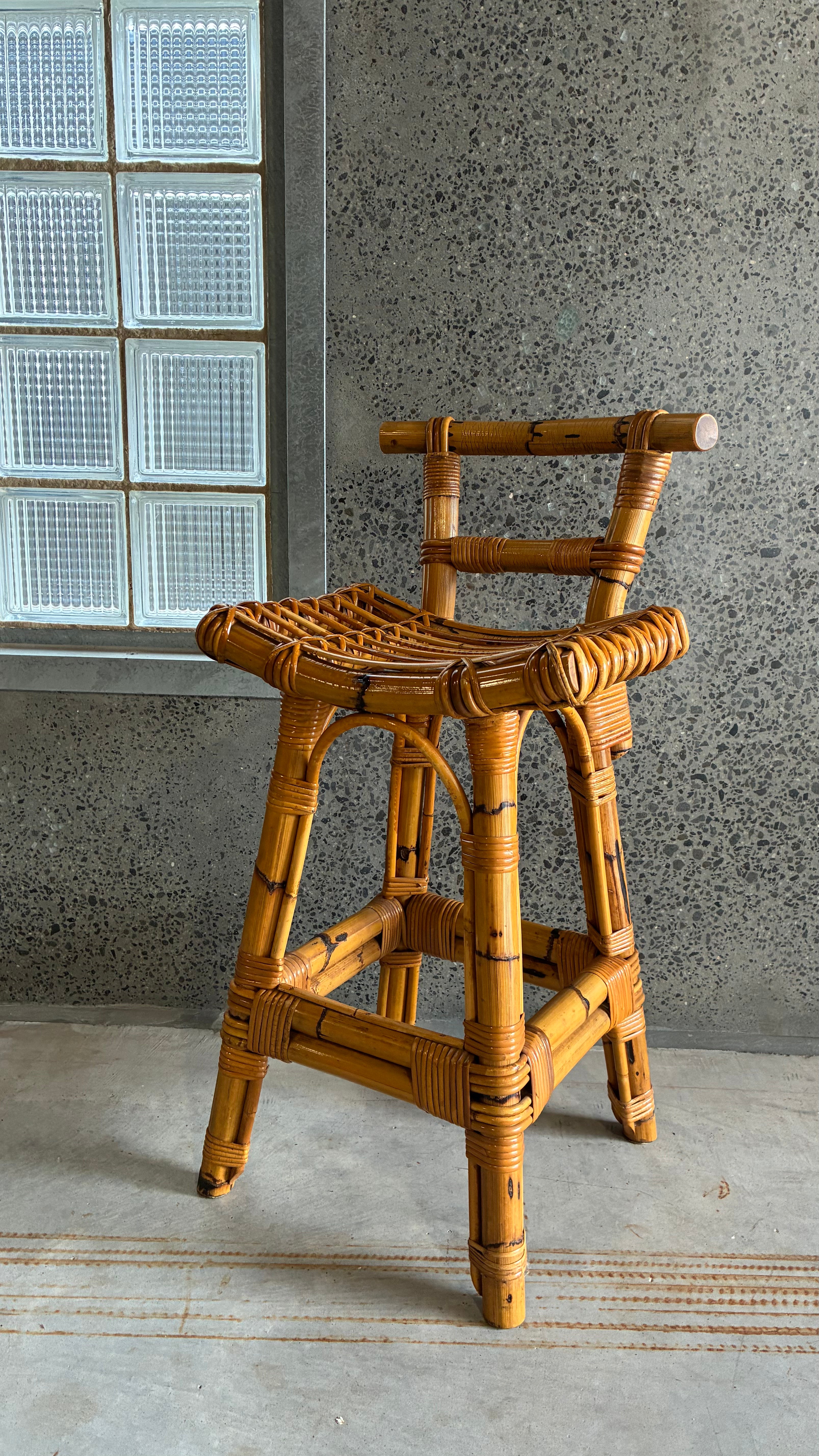 MID CENTURY BAMBOO BAR STOOLS (SET OF 3)