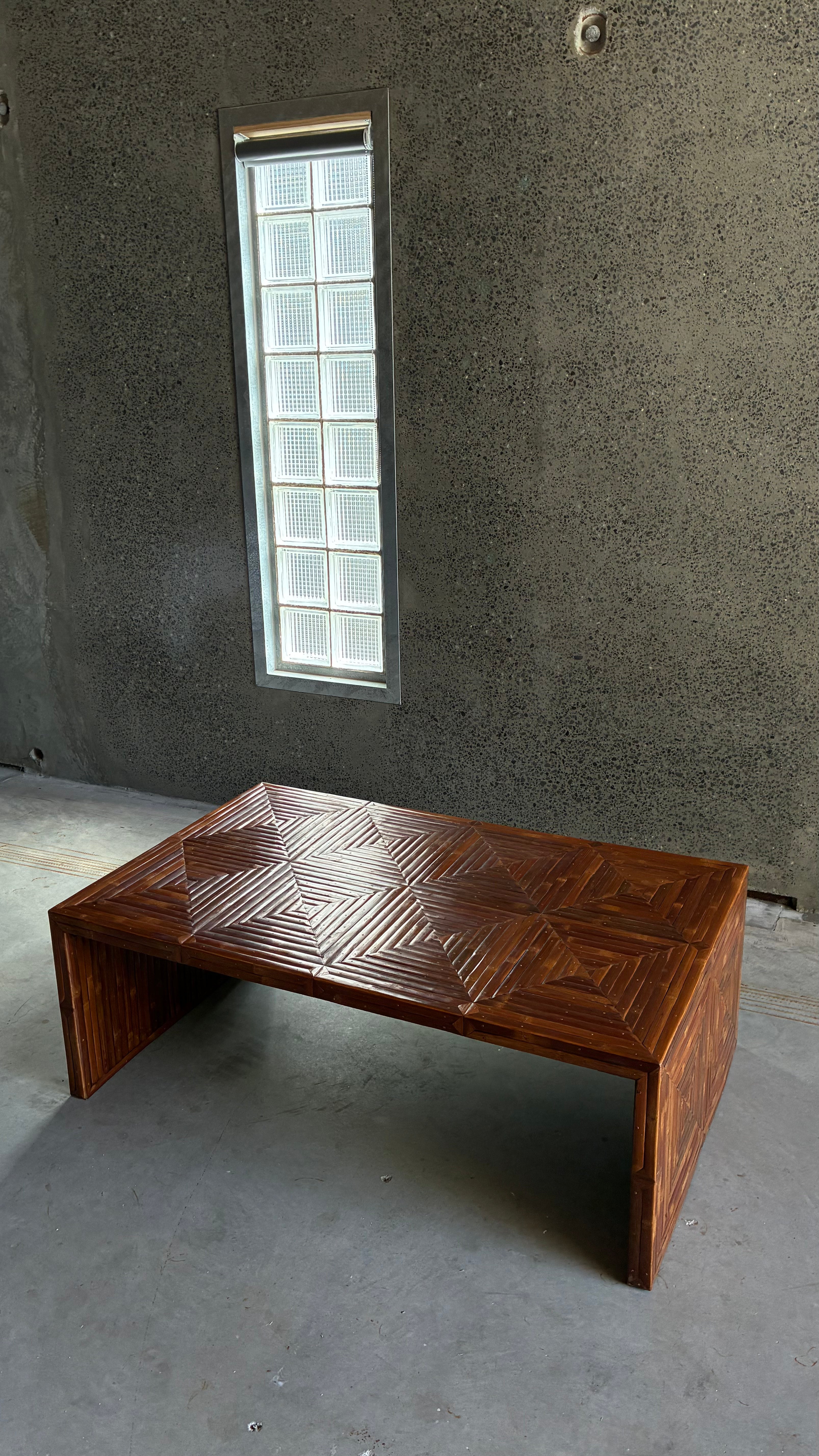 Italian Geometric Bamboo Coffee Table 1970s
