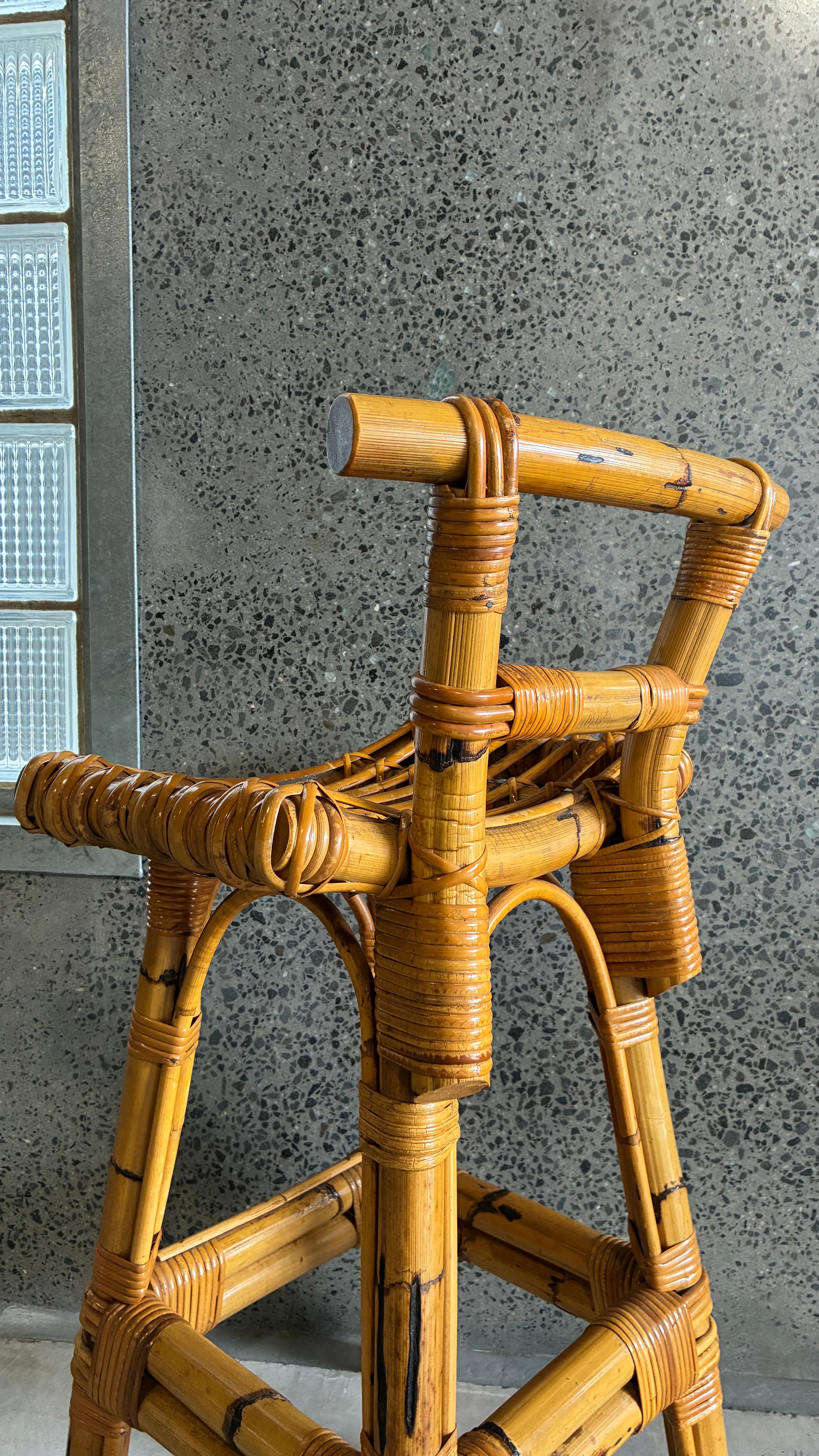 MID CENTURY BAMBOO BAR STOOLS (SET OF 3)
