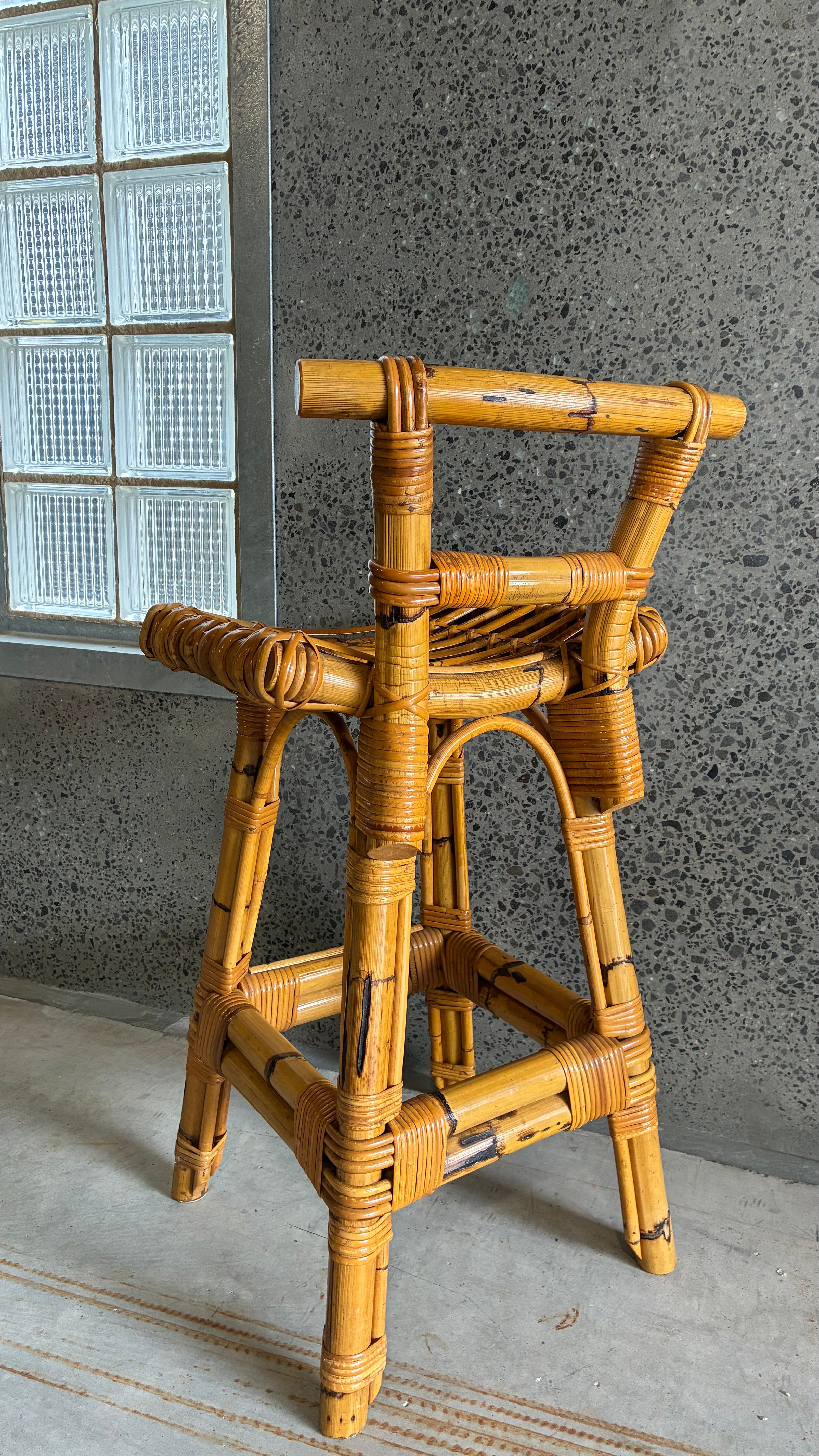 MID CENTURY BAMBOO BAR STOOLS (SET OF 3)