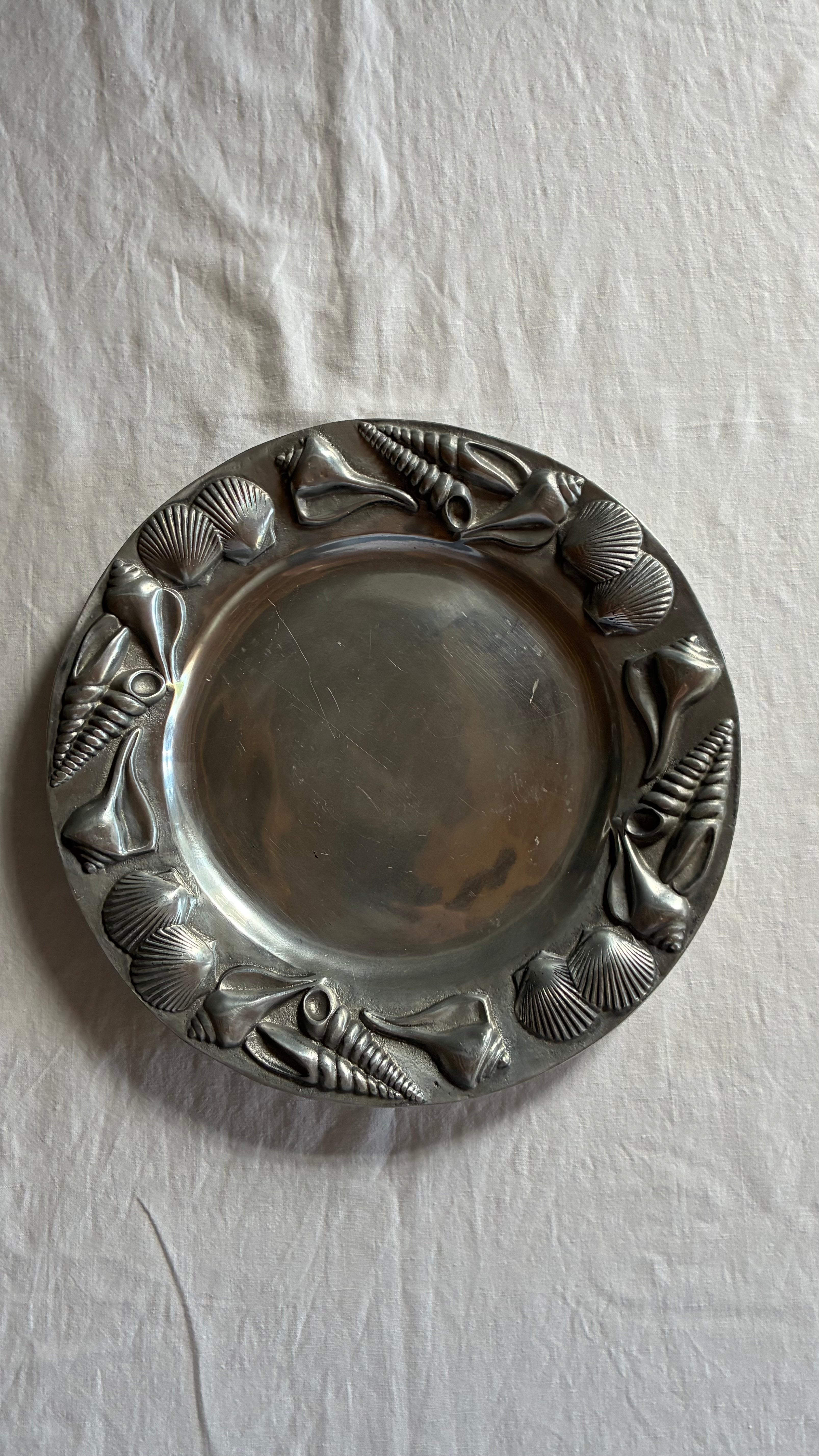 Mariposa Pewter Seashell Serving Tray, Mexico 1990s