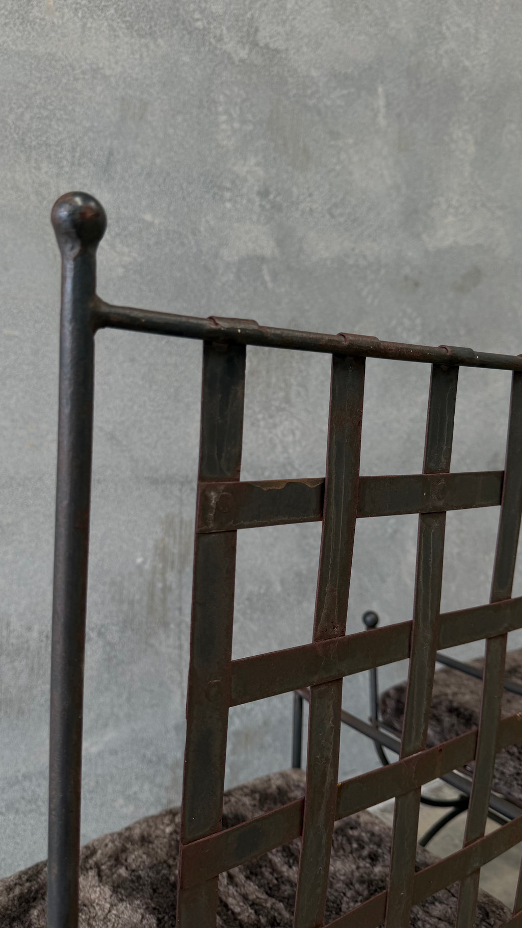 Pair of Vintage Wrought Iron Chairs with Sheepskin Cushions