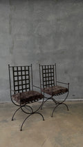 Pair of Vintage Wrought Iron Chairs with Sheepskin Cushions