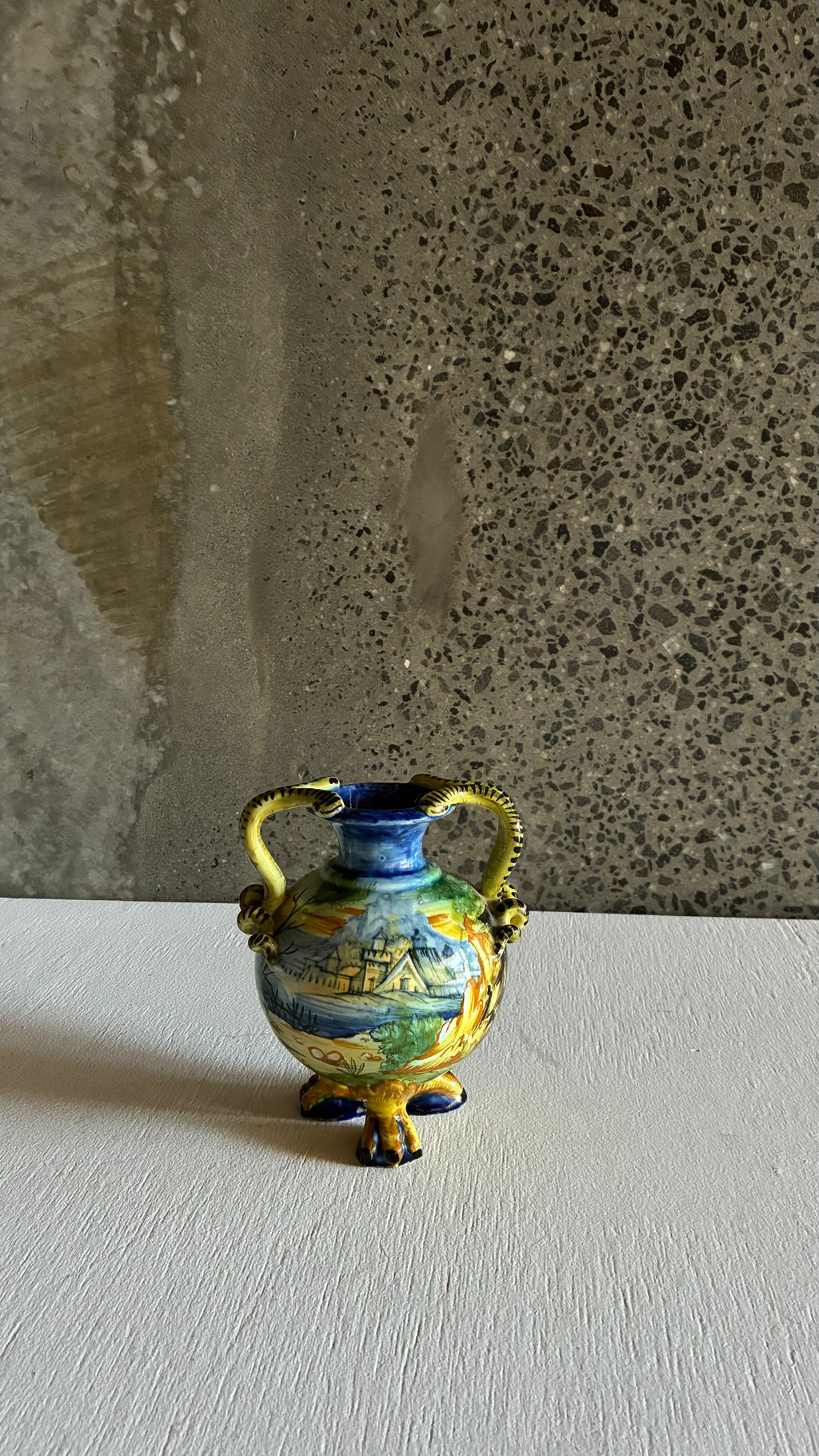 Cantagalli Majolica Serpent Handle Vase