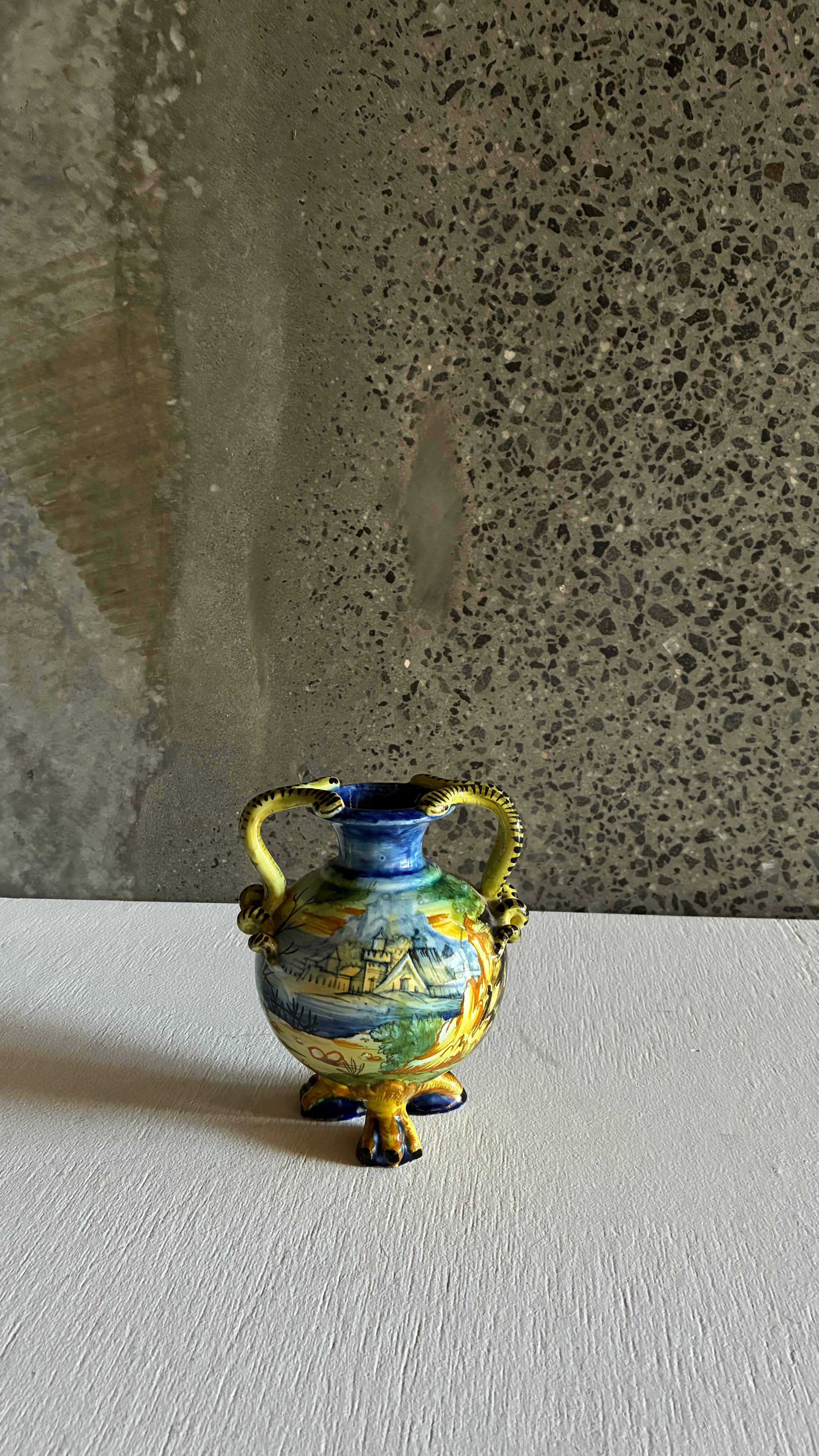 Cantagalli Majolica Serpent Handle Vase