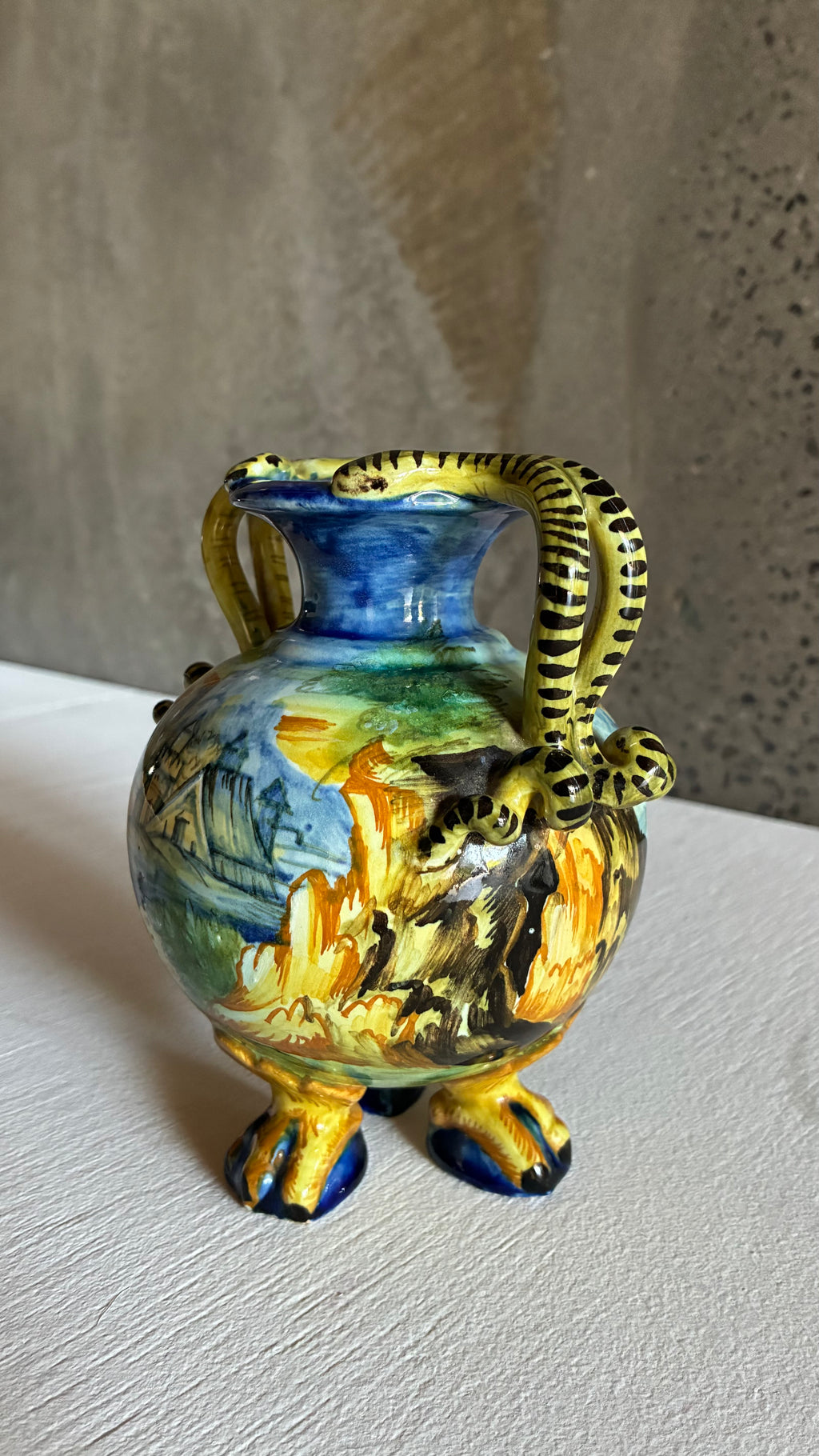Cantagalli Majolica Serpent Handle Vase